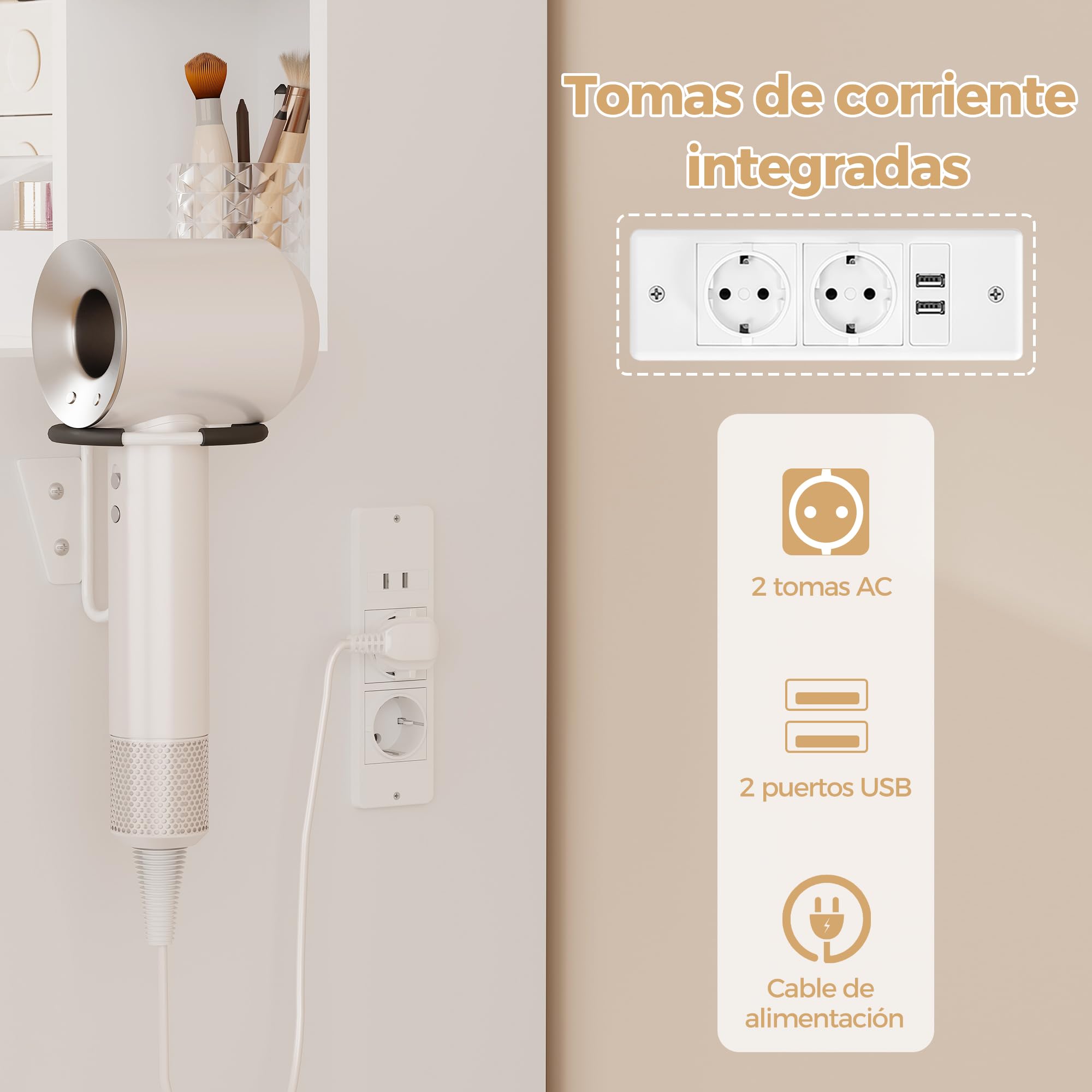 Grande Tocador de Maquillaje con Luz LED y Espejo,Vidrio,Enchufes