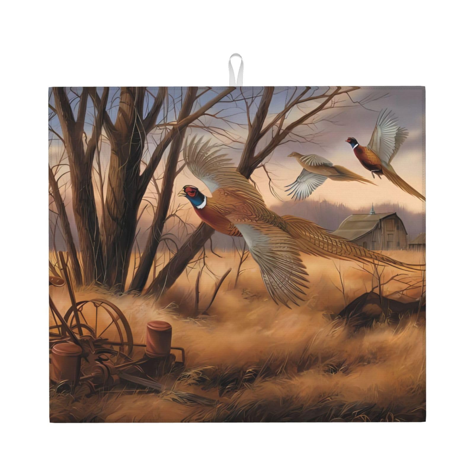 HJFCZH pheasant hunting Prints Kitchen Drying Mat – Absorbent Microfiber Throw for Dishes, Non-Slip Counter Cover, Quick-Drying Layer with Fade-Resistant Print