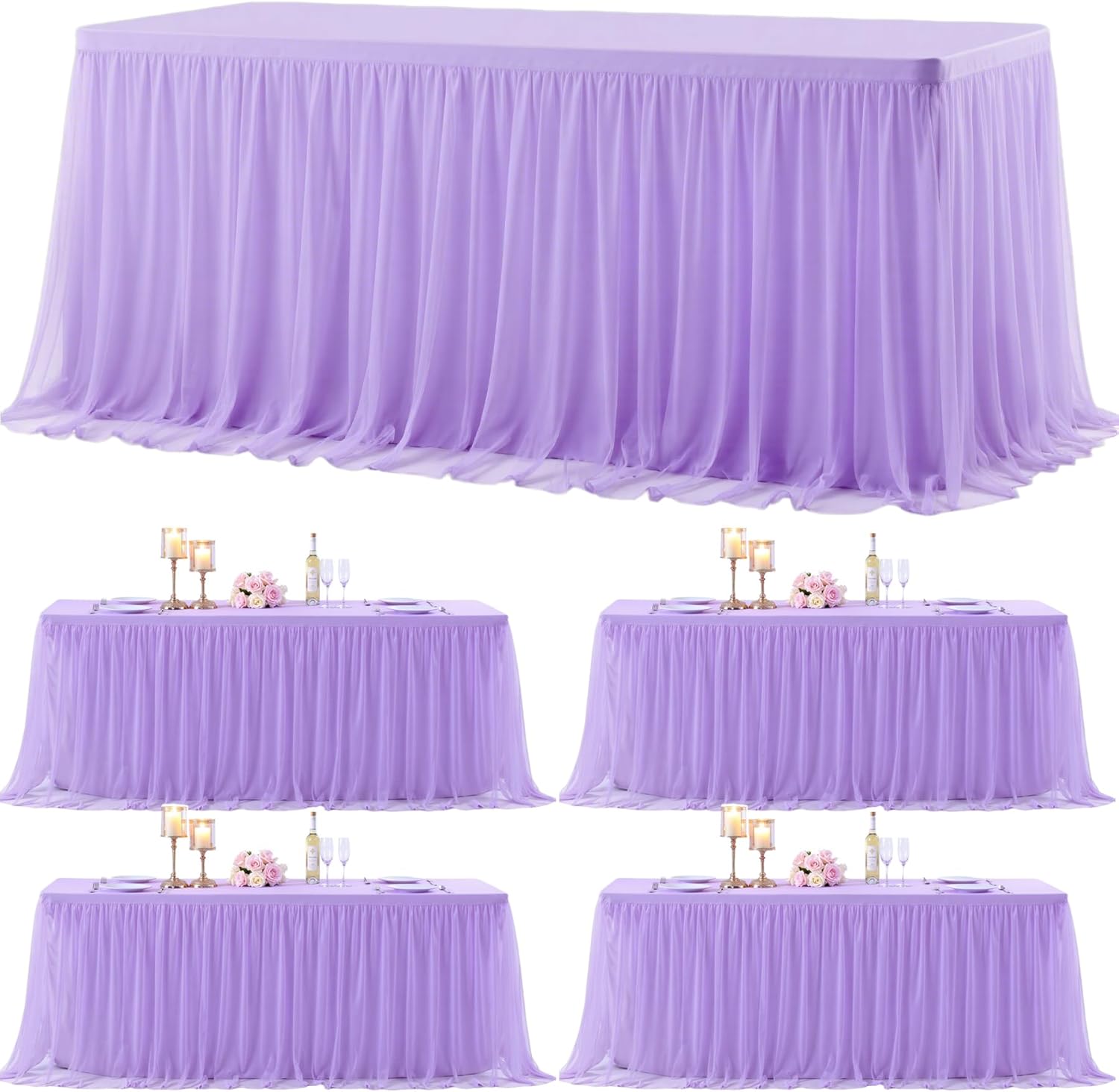 ( incomplete 3 pack only ) Suppromo 4 Pack 6ft Lavender Tulle Tablecloths for Rectangle Tables, 6 Foot Rectangular Table Cloth Wrinkle Free Table Cover with Tutu Skirt for Wedding Baby Shower Birthday Party Banquet Buffet Cake Lavender 72\" x 30\" (6FT - 4 Pack)