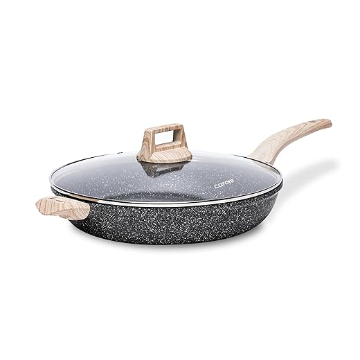 CAROTE Non Stick Frying Pan Skillet,12.5" Nonstick Skillet with Glass Lid, Granite Cookware Chef's Pan, PFOA Free (Classic Granite, 12.5-Inch)