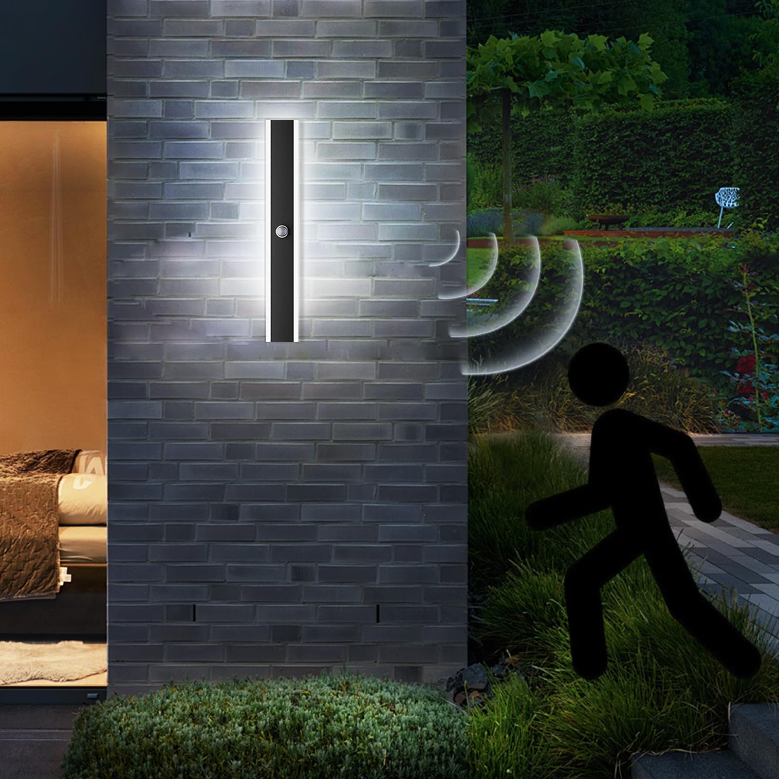 Lang Wandleuchte Aussen mit Bewegungsmelder Kaltweiß 80CM | LED Außenwandleuchte Hauswand Wasserdicht Außenlampe Wand Terrassen Garage Anthrazit, 25W