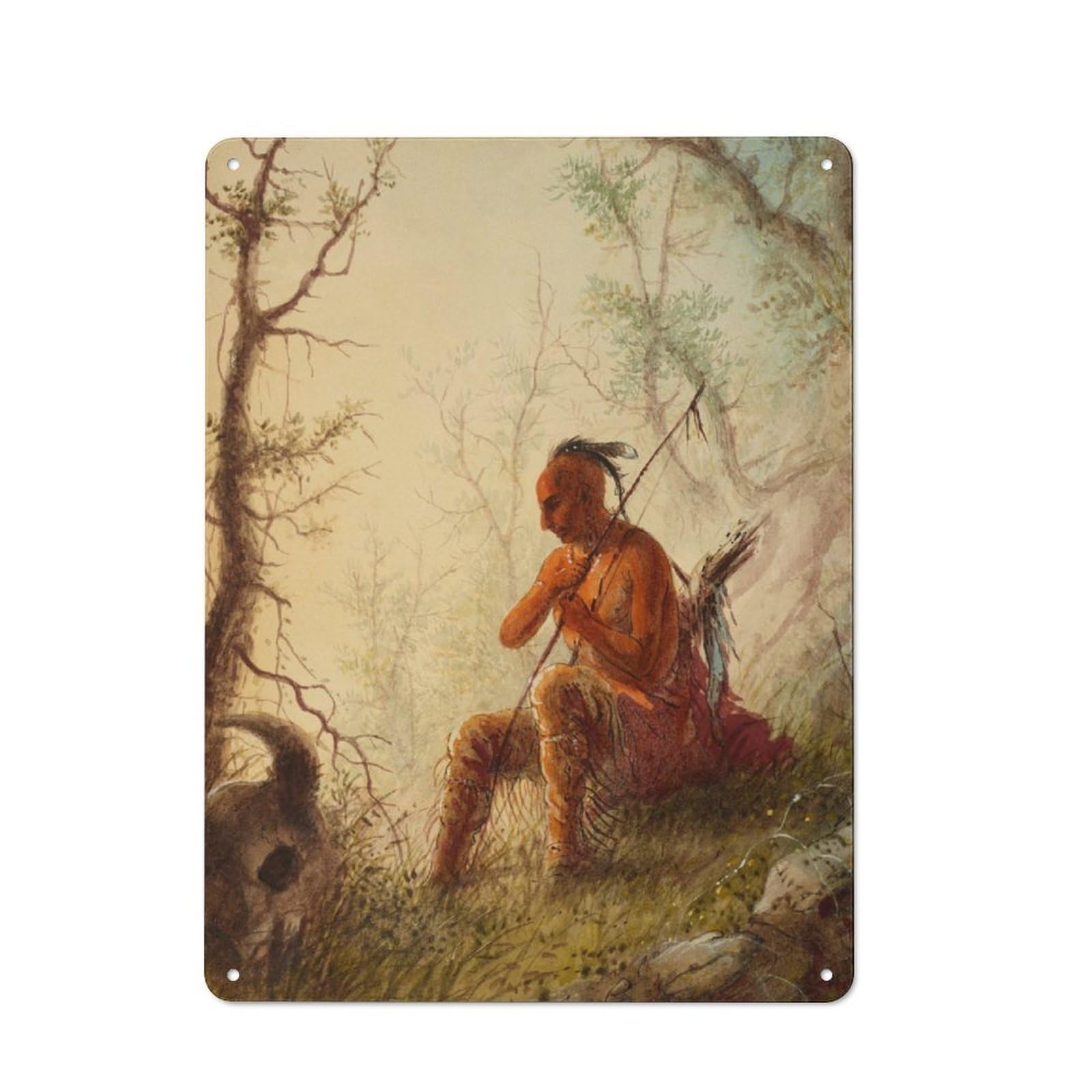 Junmoney Indian Hunter Resting Metal Plaque 40X30cm With For Pub Or Café, Retro Decor, For Pub Decor Enthusiasts Refreshing A Room In Autumn