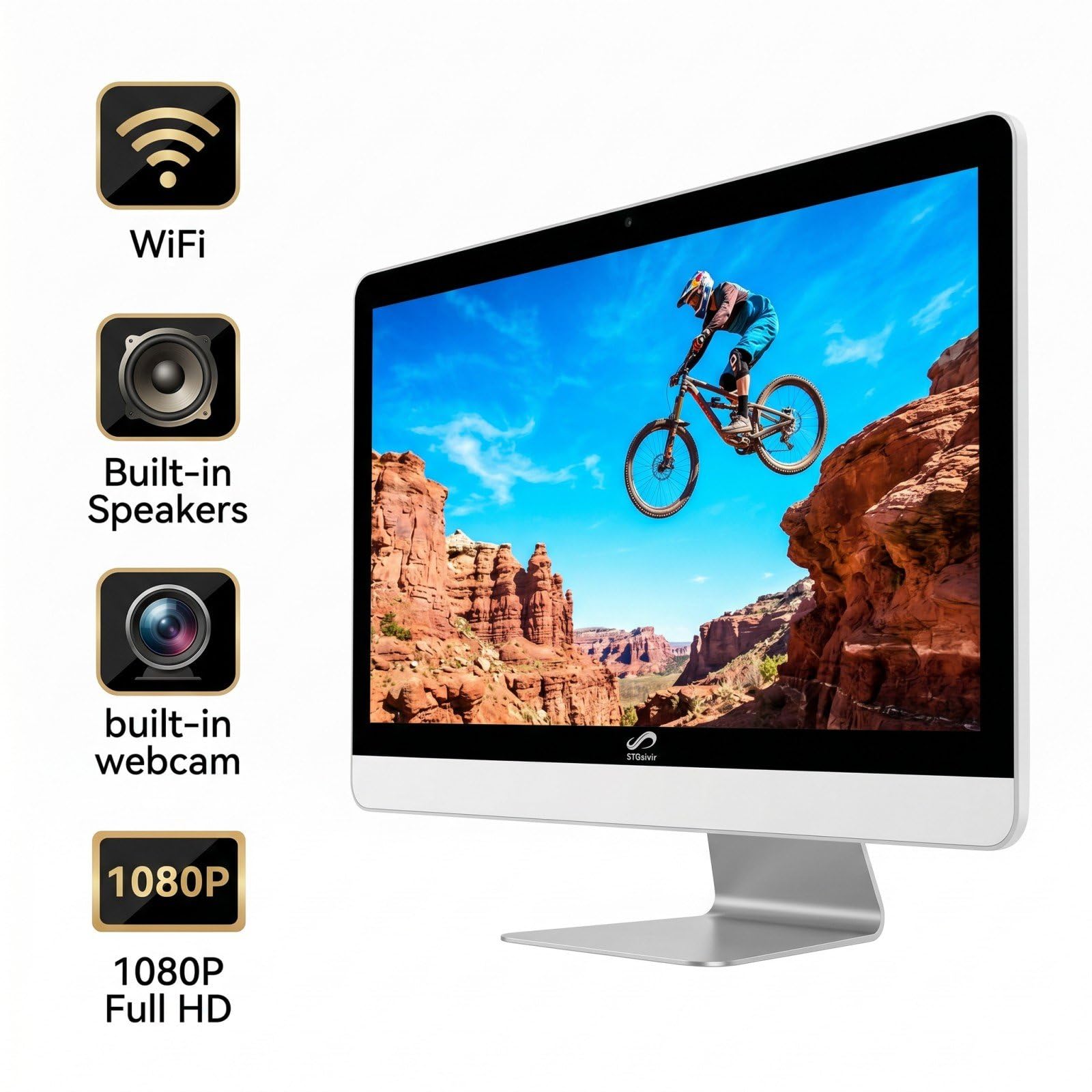 STGSivir PC All in One, Display FHD da 24", Core i7, 16G RAM, 1T SSD | All in One PC, WiFi, BT 5.0, Webcam, Win11 Pro, Bianco, AIO per Casa e Ufficio