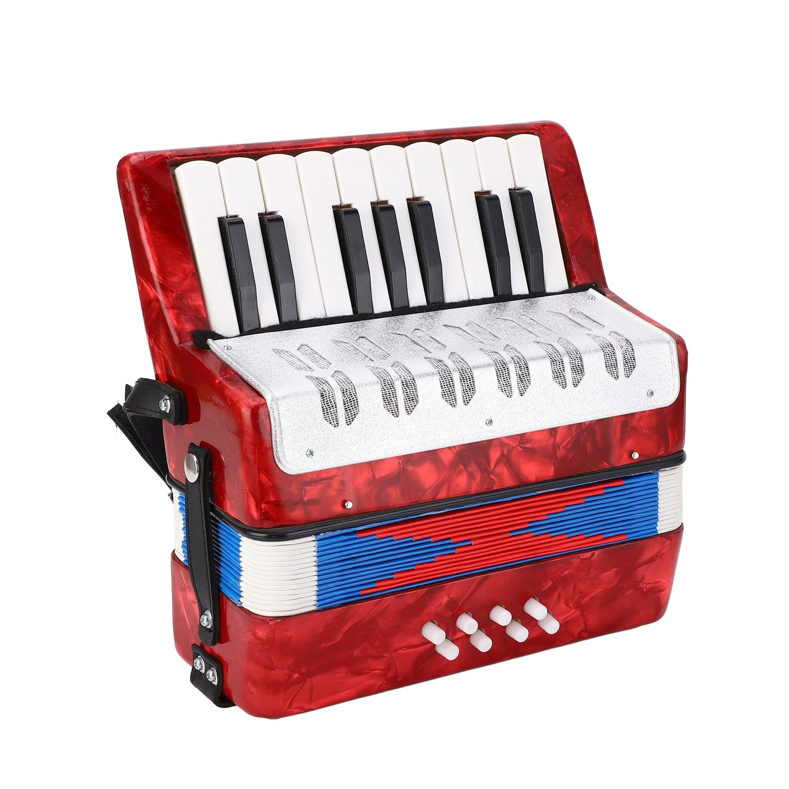 Alomejor Acordeón para Principiantes para Estudiantes - 17 Key 8 Bass Piano Accordion - Instrumento Musical Fácil y Permanente con Correas Ajustables Material ABS (Rojo)