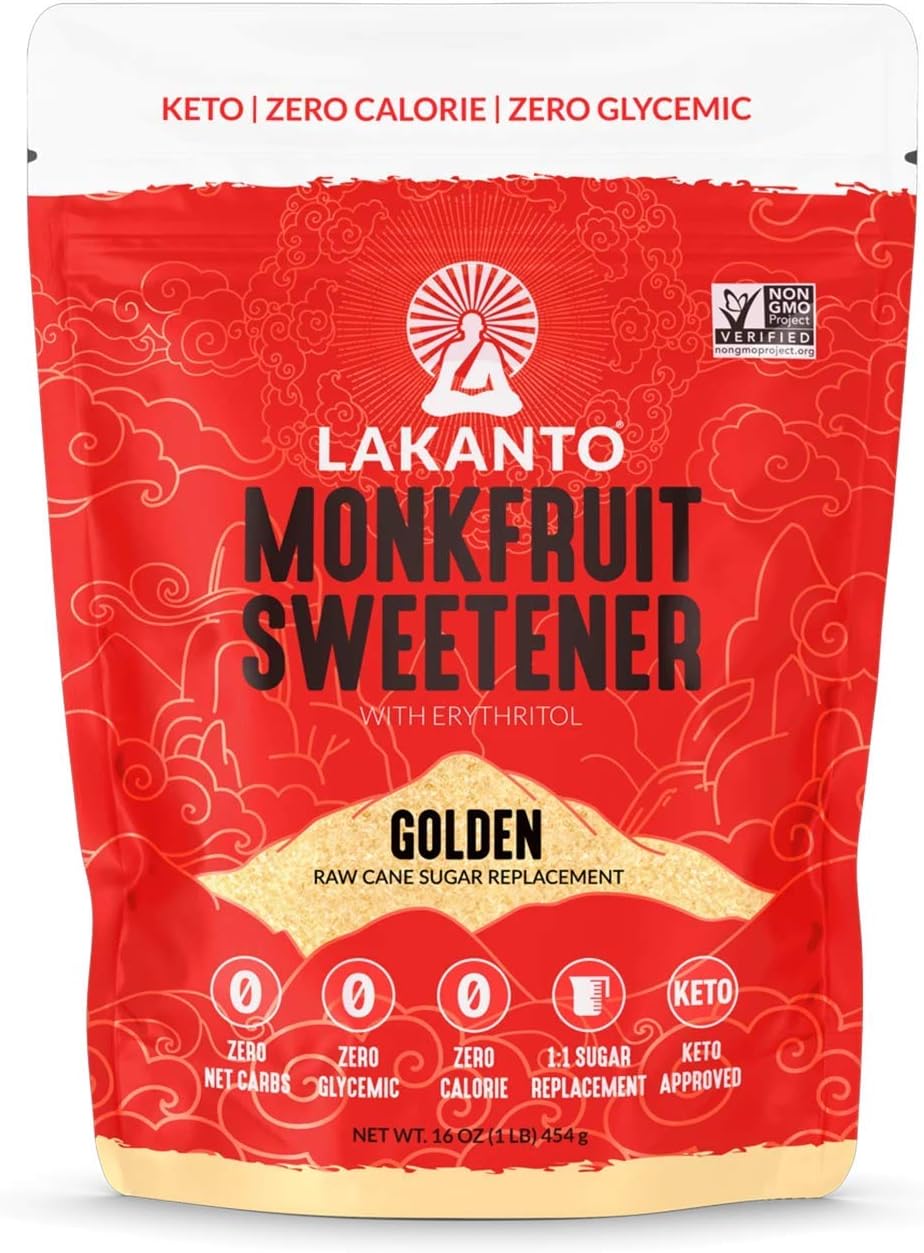 Monk Fruit Sugar Substitute Keto Friendly Non-Glycemic Zero Calorie Golden Sweetener in 16 Oz pack 1:1 Ratio for Sugar Substitute Tastes just like Sugar