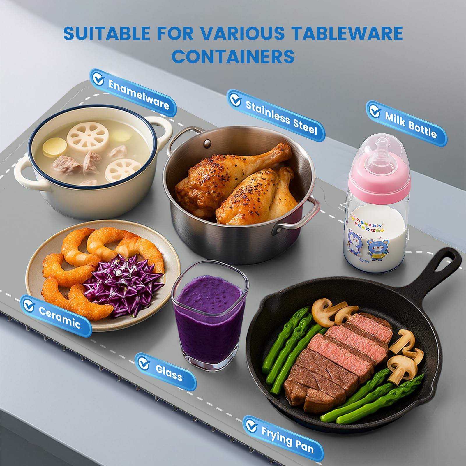Chauffe Plat Électrique, plaque chauffante électrique portable pliable en silicone - 40-100 °C - Facile à nettoyer avec nano-matériau - Pour buffet, fête, décongélation