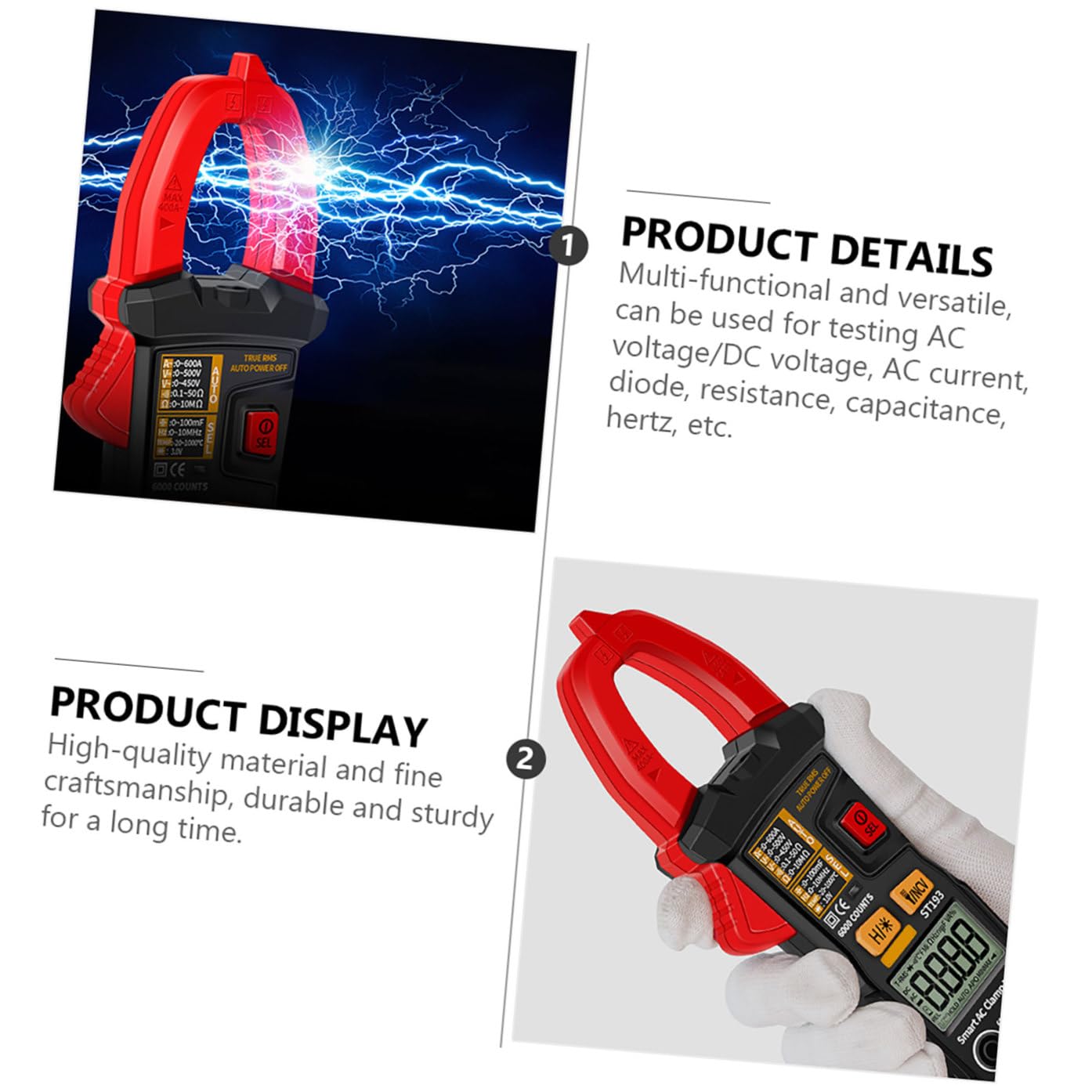 Multimetro Digitale a Pinza St193 Rosso Abs per Misure Elettriche