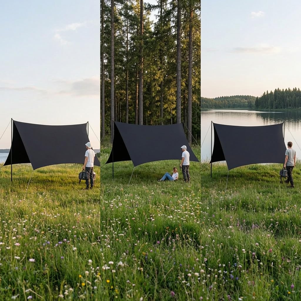 Toldo para Exterior Lona Refugio Cubierta Carpa Impermeable con Recubrimiento Opaco Que Bloquea la Luz y Mejora 19, Negro Puro, Style to 1, Negro