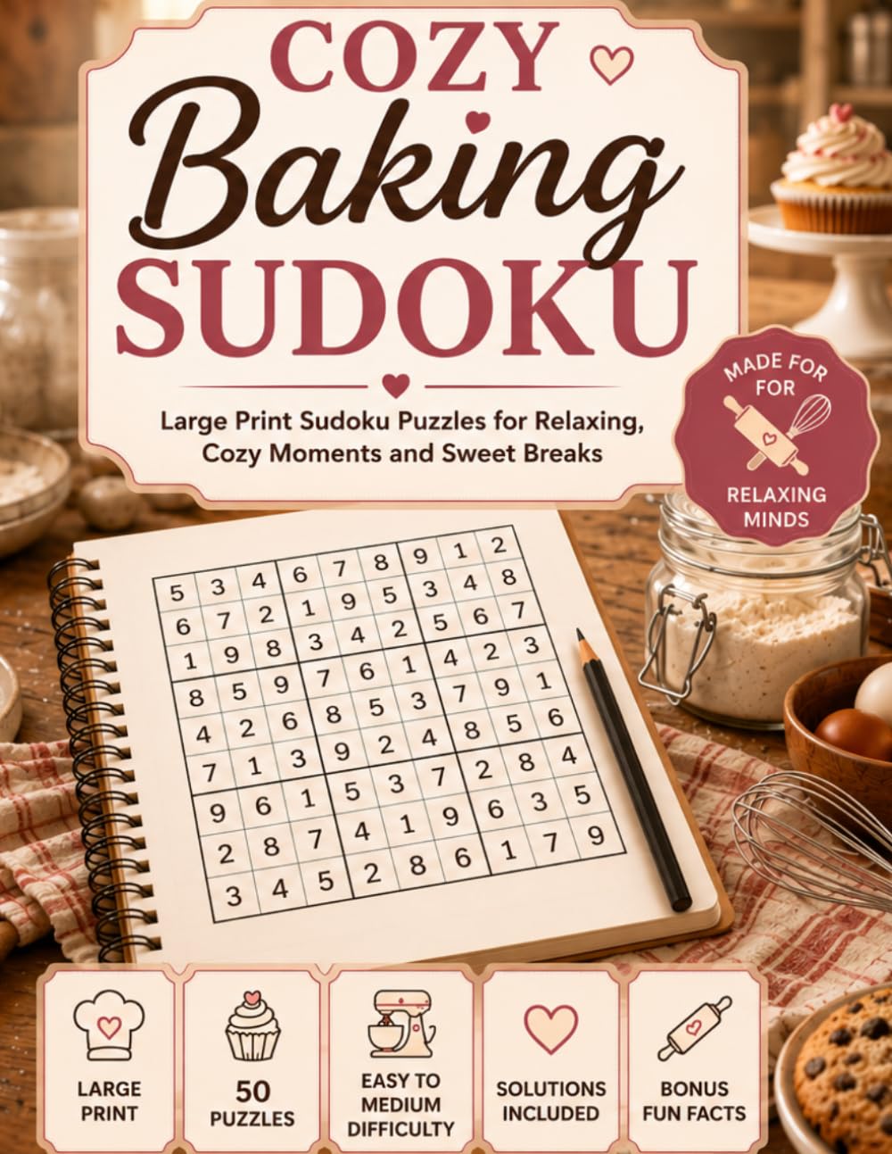 Cozy Baking Sudoku: Large Print Easy to Medium Sudoku Puzzles with Cozy Baking Fun Facts for Relaxing Screen-Free Entertainment (Cozy Escapes Sudoku Series)