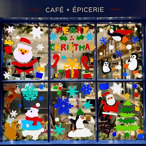 Miniatura 5 de JOICEE 6 calcomanías de gel de Navidad para ventana, Papá Noel, muñeco de nieve, copo de nieve, pingüino, árbol de Navidad, regalo para niños