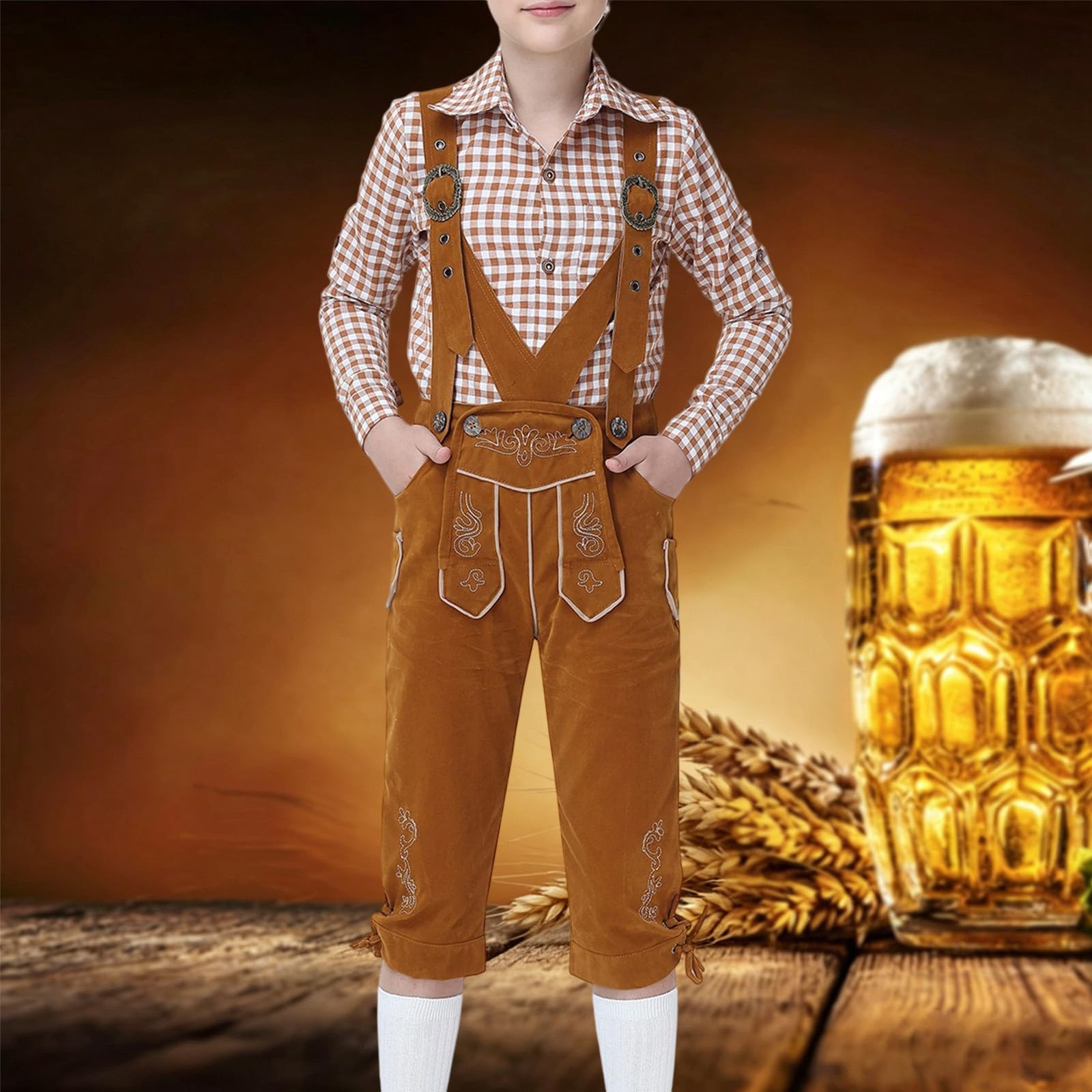 Generisch Lederhose Jungen Oktoberfest Outfit Kinder, Trachten Mit Stickereien Strampler Traditionelle Jumpsuit Cowgirls Leichter Baggy Für Oktoberfest Besondere Anlässe