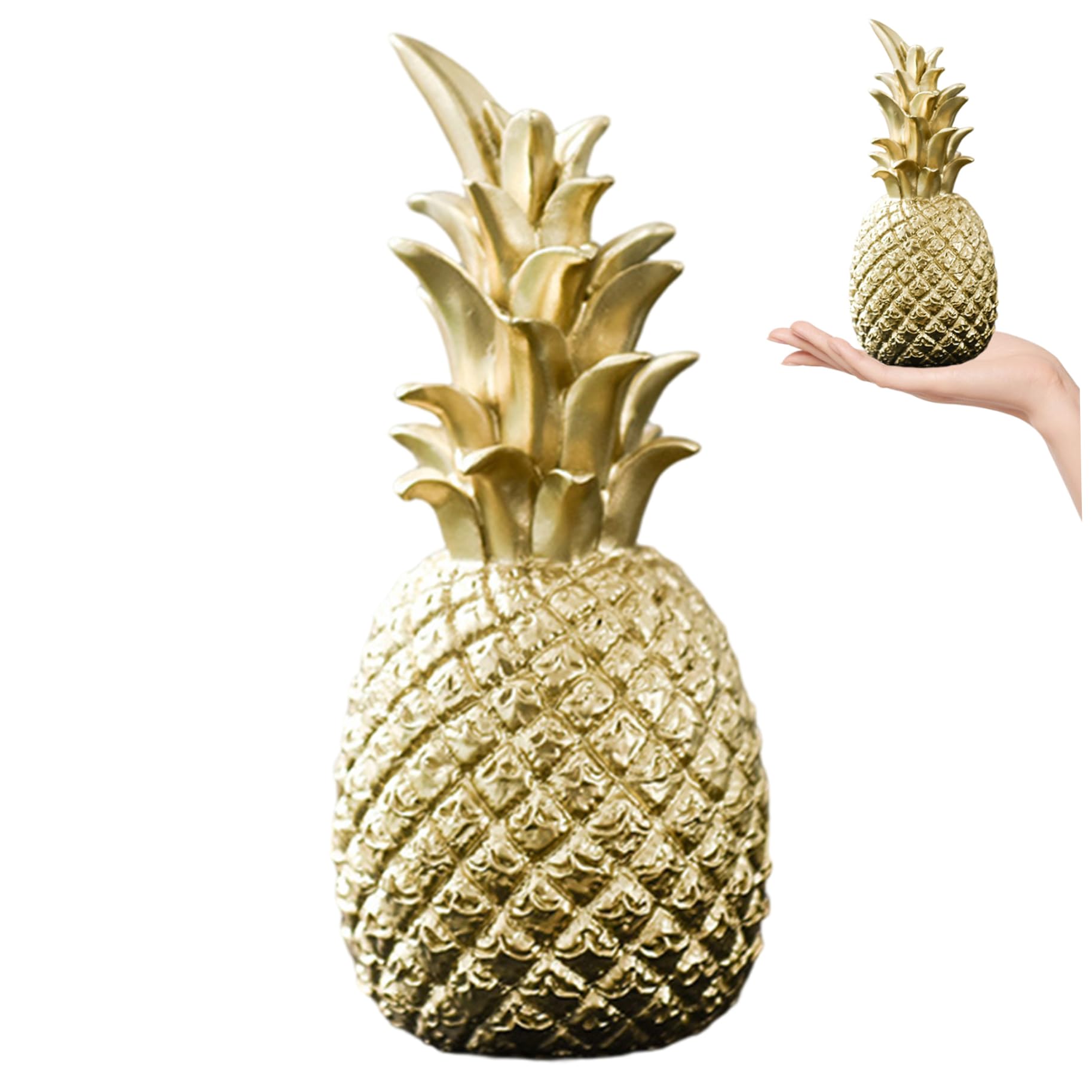 Hperu Golden Pineapple, Gold Pineapple Decor With Realistic Resin Fruit Design - Tropical House Ornament For Tabletop And Office Decoration