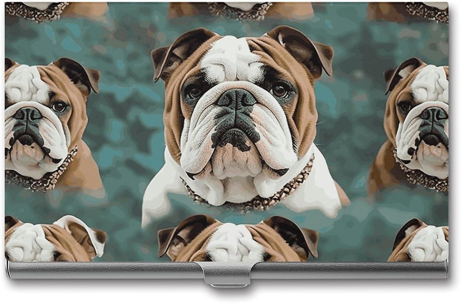 Funny English Bulldog Metal Business Card Box, Credit Card Bag Buckle, Suitable for Men And Women to Carry Easily