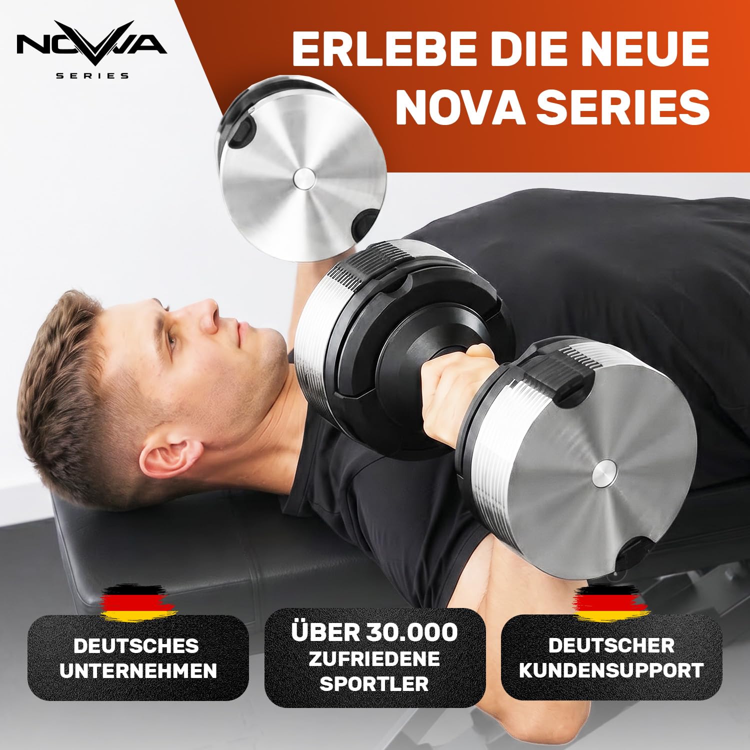 Verstellbare Kurzhantel 24kg | Nova Series | 12kg |18kg | 24kg | 32kg |40kg | 24 Gewichtseinstellungen | Einzelhantel | Verstellbare Kurzhantel | Hantel einstellbar und platzsparend [NOVA³ LOCK]
