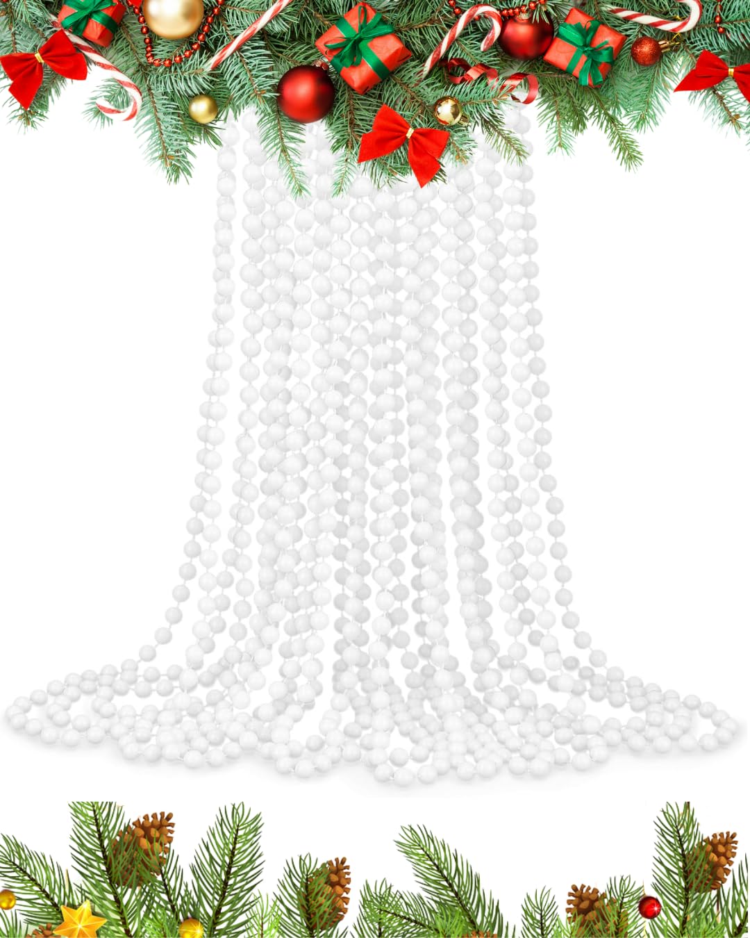 Ukdeals Direct White Pearl Ukdeals Direct® 10M Long Christmas Bead Chain - Christmas Shiny Bead Garlands - Christmas Tree Decorations (White Pearl)