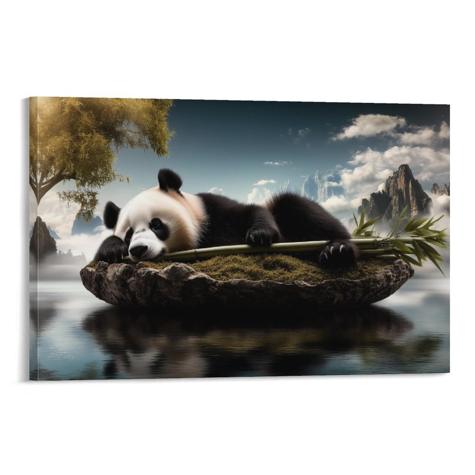 Yyvkpmlxc Frame-Style-1 Art Giclee Canvas Panda Canvas Prints Art Landscape Wall Art Modern Stretched Painting Pictures Ready To Hang For Home Decor 08X12inch(20X30cm)