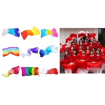 Amazon | [JUZHI] 美しいフェイクシルクベリーダンスファン