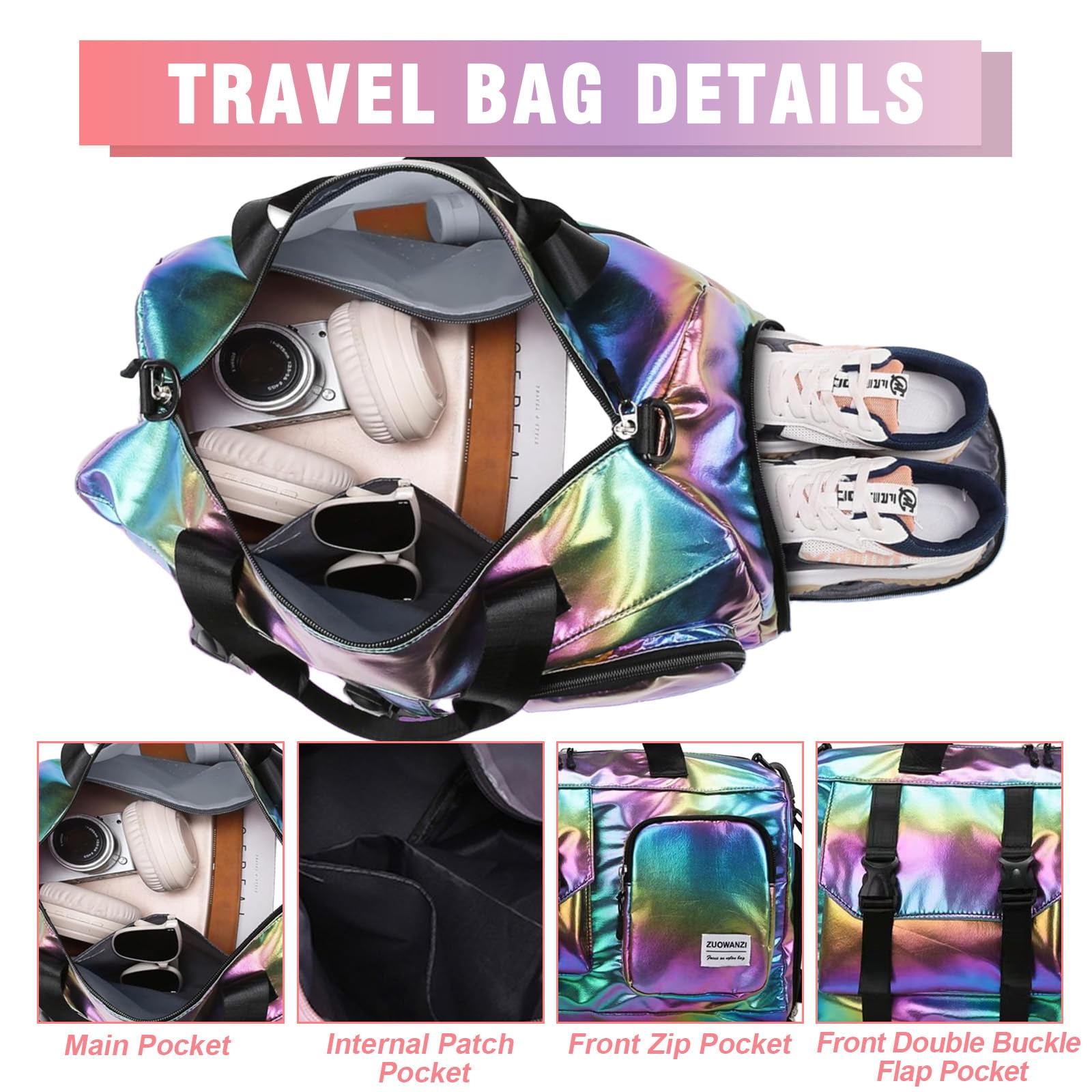 MeYuxg Borsa da Viaggio per Donna con Scomparto per Scarpe e Scomparto per Articoli Bagnati, Borsa da Viaggio per Donna con Effetto Glitter Gym Bag, Borsa Impermeabile per Nuoto, Borsa per Allenamento