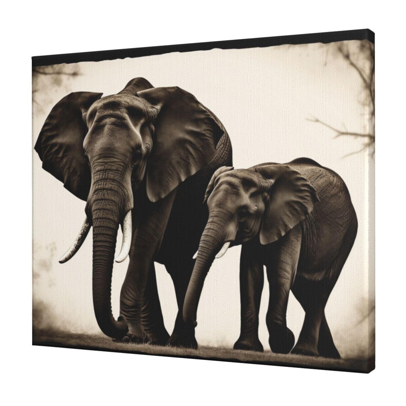 YKLJG old elephant and young elephant Printed Wall Art Canvas Prints 60x50 CM Wooden Framed Picture Painting Artwork for Bedroom Kitchen Home Office Decor