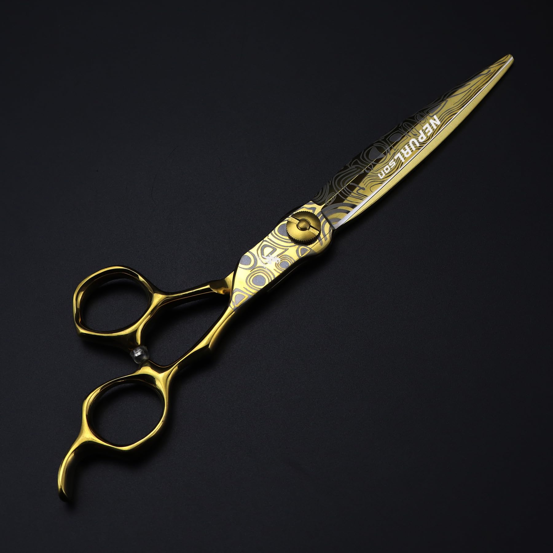 Ciseaux de coupe professionnels en acier JP440c doré de 7 pouces, motif damassé, pour coupe de cheveux, effilage, barbier, ensemble de coiffure