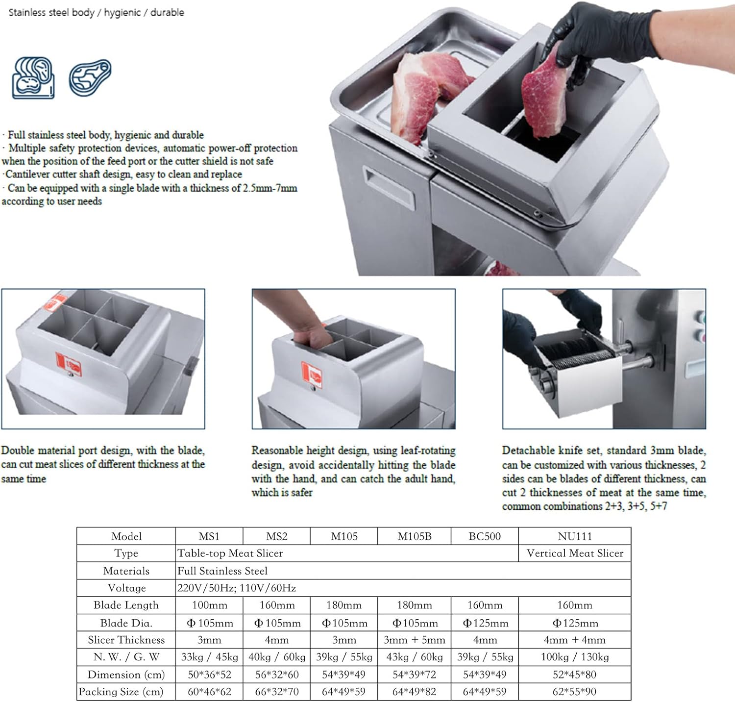 Commercial Dual-Blade Fresh Meat Shredding Machine,110V,900W,Double feeding ports Electric Meat Cutting Machine, Dual Blade Meat Slicer, Premium stainless steel Blade Auto Meat Sliging Machine