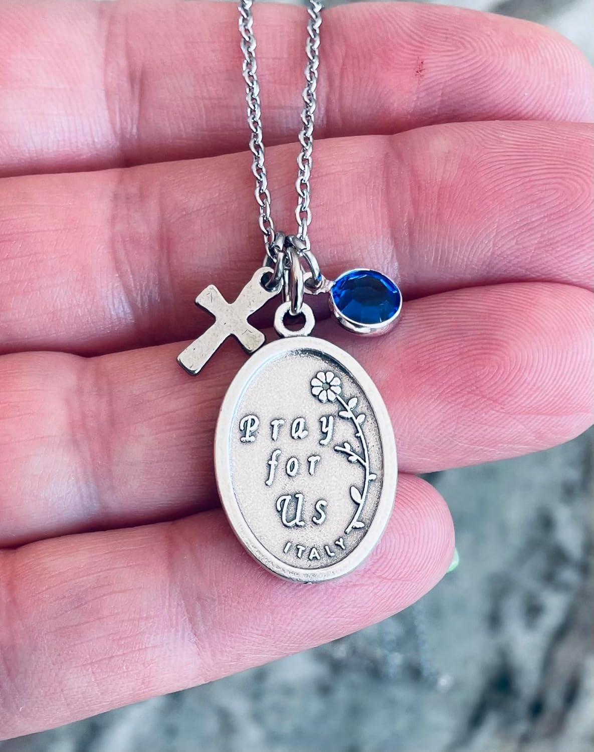 Saint Dymphna Necklace – Silver Catholic Medal Pendant with Cross & Birthstone – Patron Saint of Mental Health & Anxiety – Religious Jewelry Gift for Women, Teens, Confirmation, Baptism - Image 2