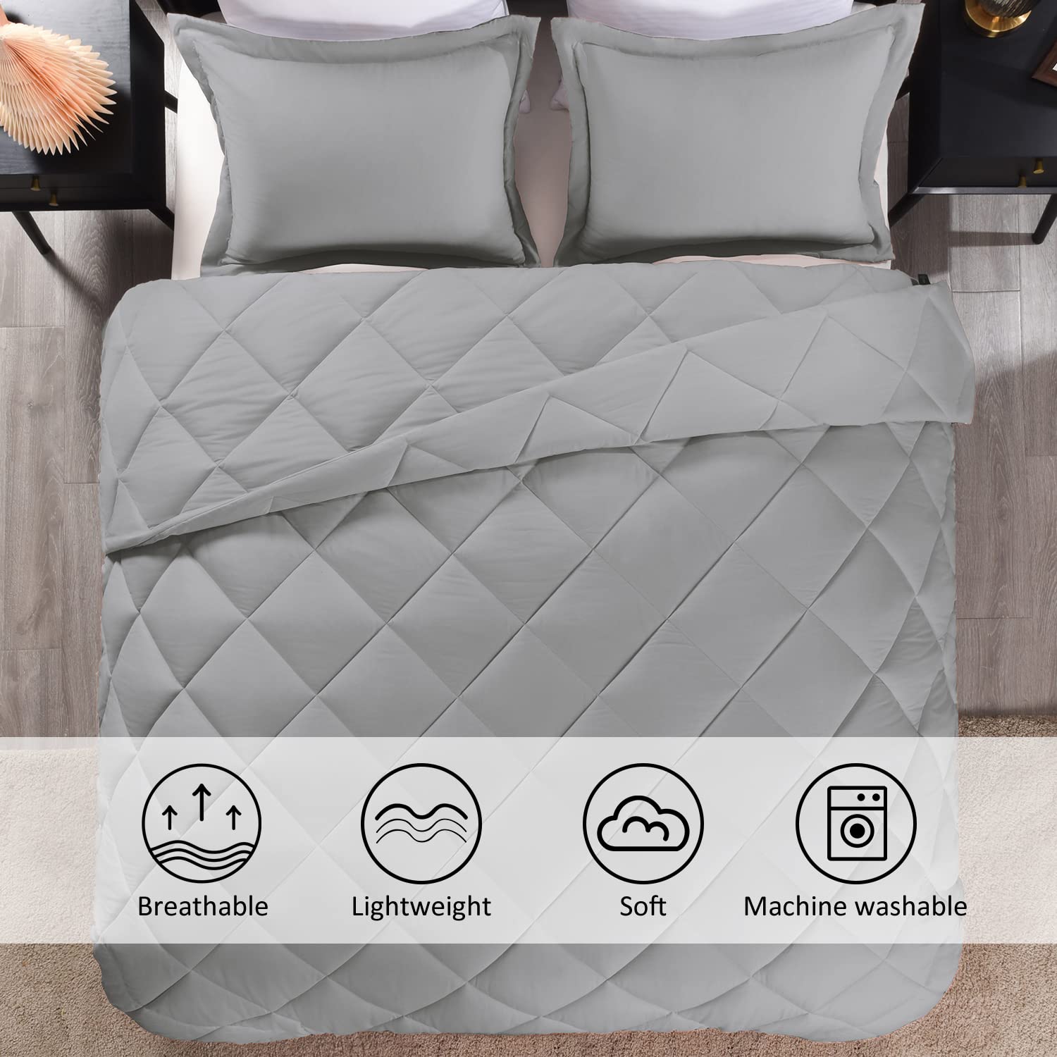 downluxe Solid Queen Bed Comforter Set Lightweight Bedding Comforter