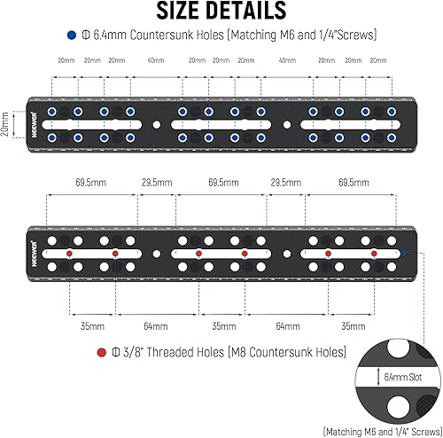 Miniatura 6 de NEEWER Placa de cola de milano estilo Vixen de barra de riel de 11.8 "300 mm, Sillín de placa de montaje de metal con M6 14 "38 "tornillo de cámara