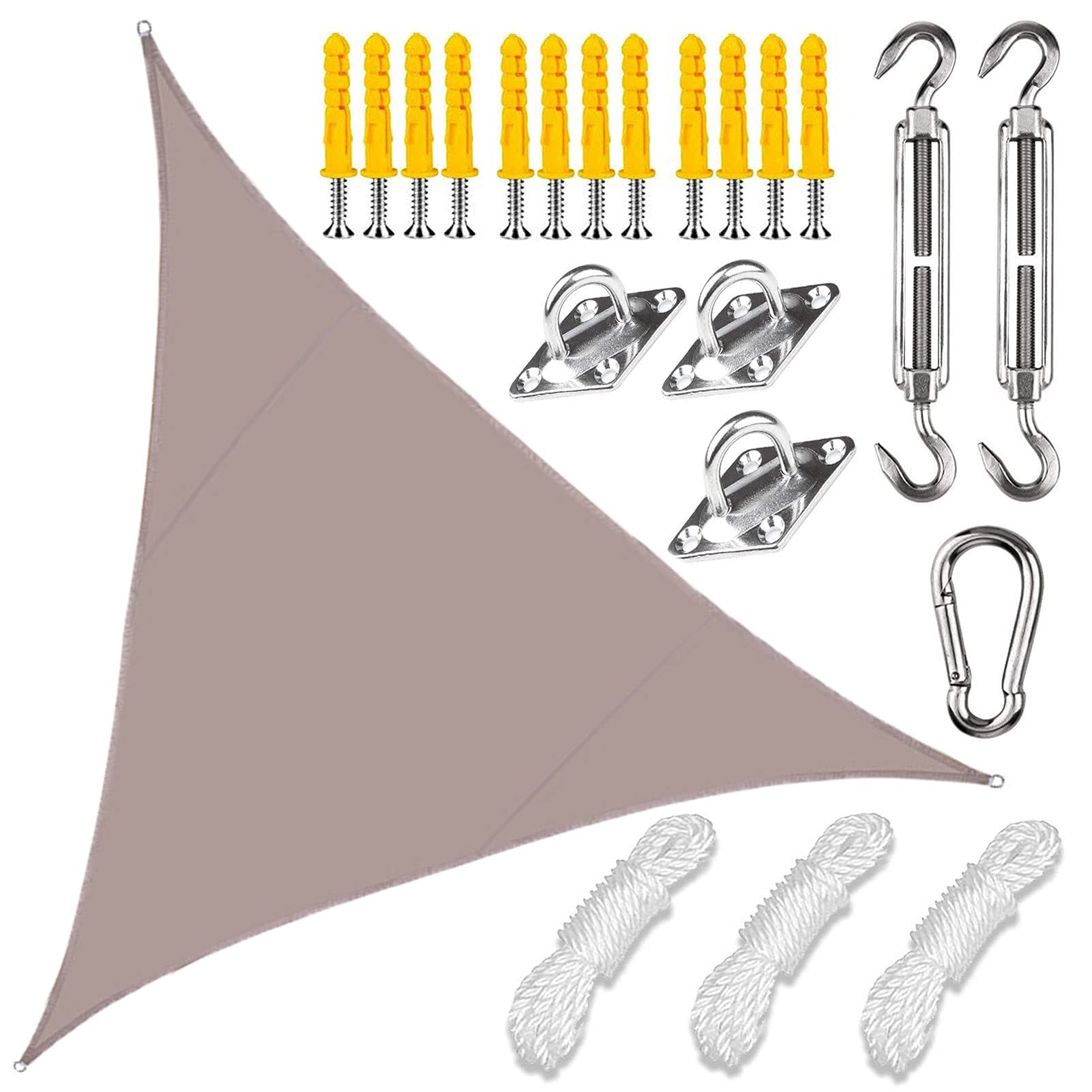 Tenda da Sole a Vela Triangolare Kaki con Kit di Fissaggio, Tenda da Sole Oxford Traspirante con Blocco UV al 95%, tettuccio per Protezione Solare per Prato da Giardino all'aperto,6x6x6M