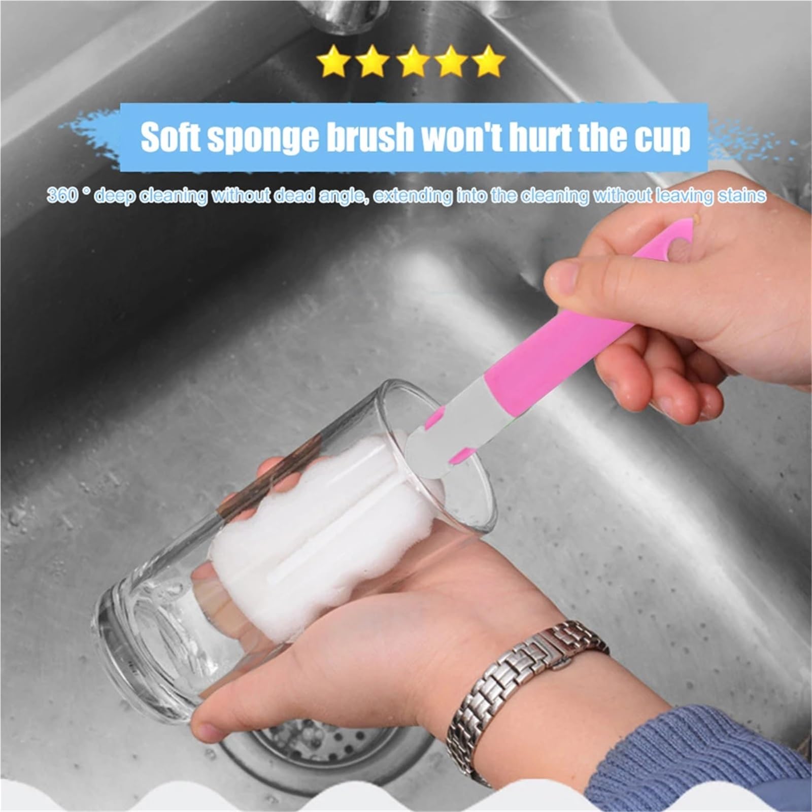 Scovolino per Bottiglie Spazzola for la pulizia delle bottiglie da 20/30 cm, manico lungo, spugna morbida, strumento for pulire tazza dell'acqua(Blue 4PCS,30cm)