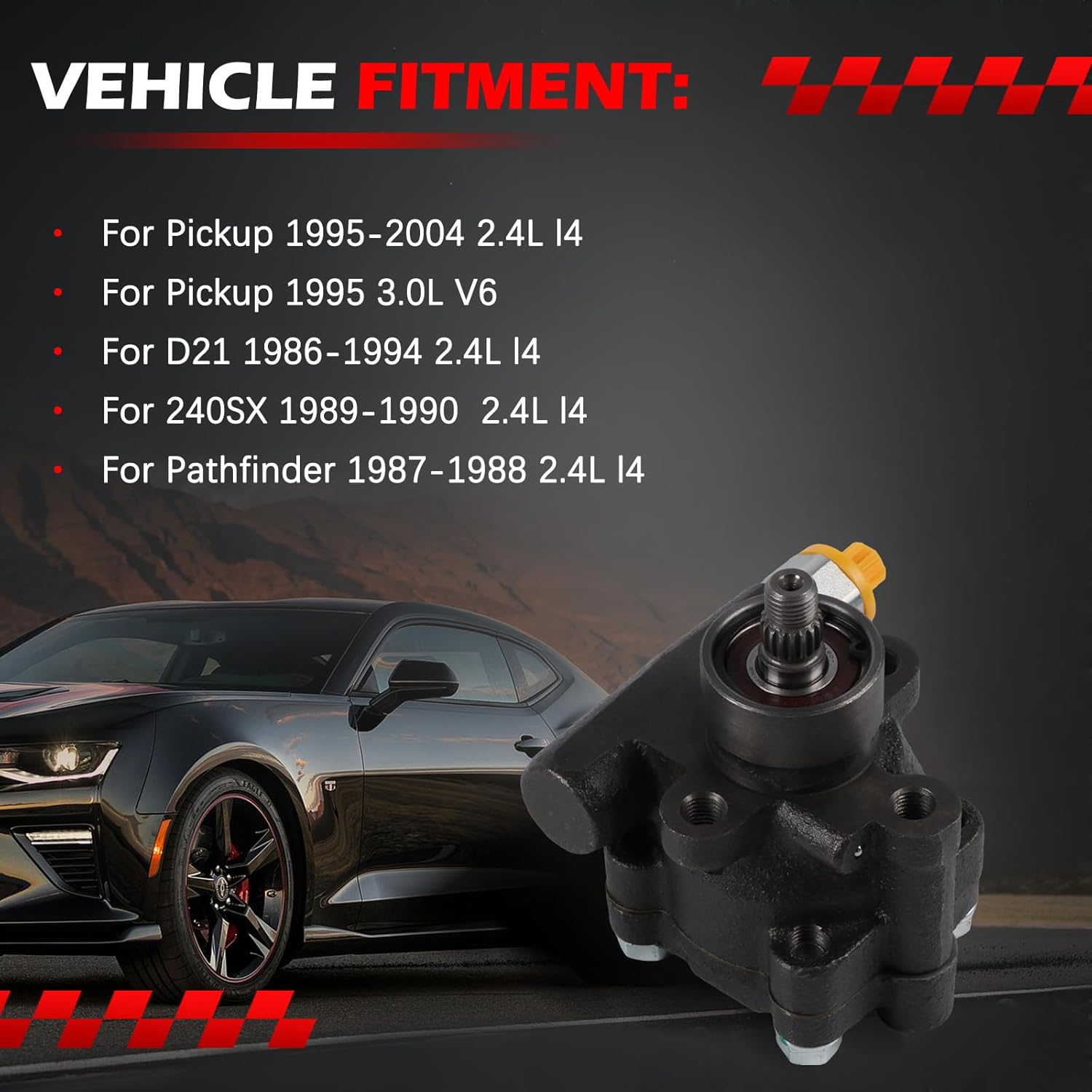 21-5728 Power Steering Pump Fit for Pathfinder 1987-1988 2.4L, Pickup 1995-2004 2.4L, D21 1986-1994 2.4L, 240SX 1989-1990 2.4L, Power Assist Pump Replace for 4911001G10 4911022C10