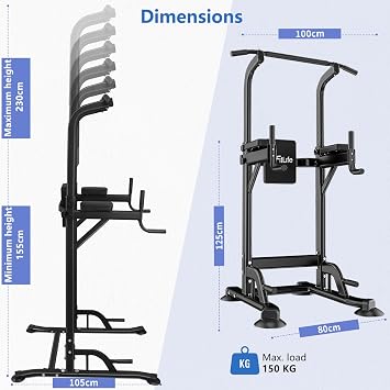 DH FitLife Power Tower Dip Station | Pull Up Bar with Backrest & Dip Bars
