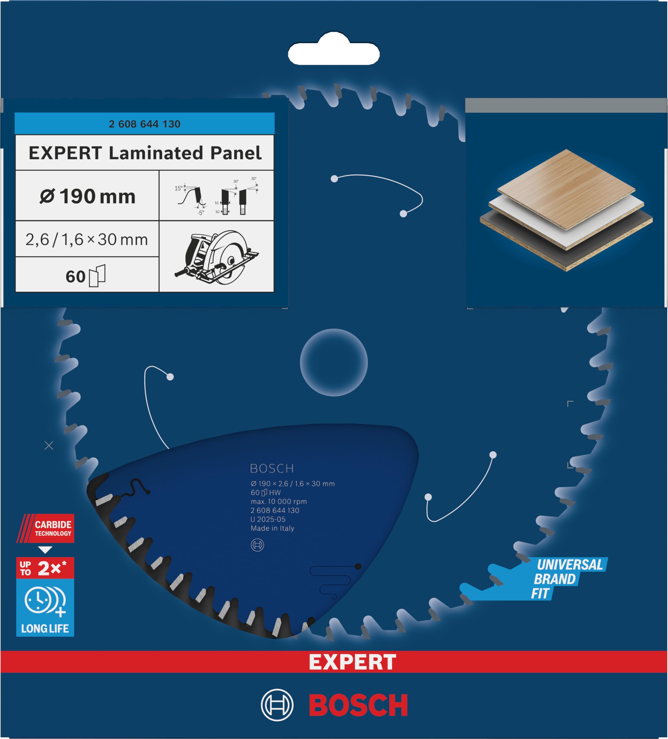 Bosch Profesional 2608644130 - Disco de sierra circular CSB Expert LaminatedPanel: 190x30x60D