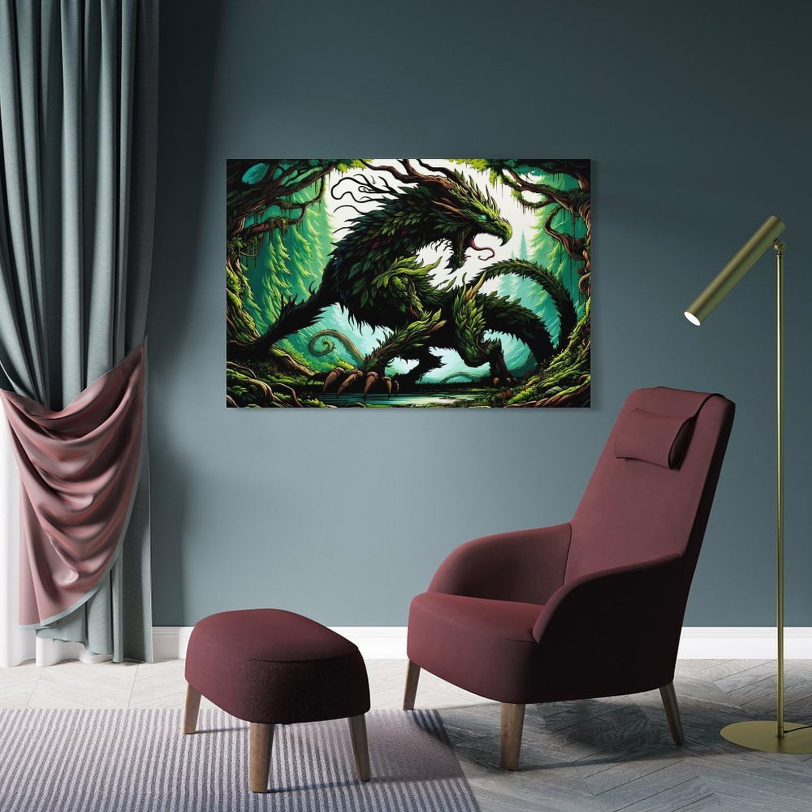 Junmoney Canvas Art Print Forest Dragon, 16x24inch(40x60cm), for Home Office, Desk Area Or Studio, Wall Art That Adds Style to Work Areas