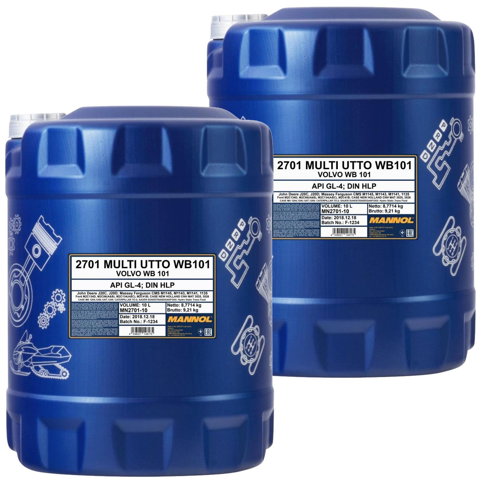 Mannol 2x MN2701-10 Motoröl (10 L) | 2x MN2701-10, Mannol 2701 Multi Utto Wb 101 10W-30