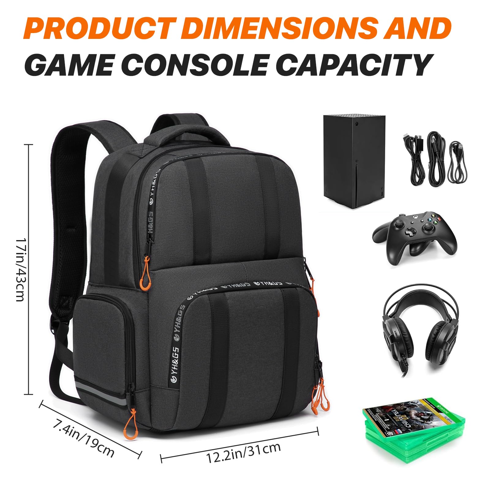 Mochila de transporte compatible con consola Xbox Series X/S, funda de transporte de viaje con múltiples bolsillos de almacenamiento para controladores Xbox, disco duro portátil, auriculares y