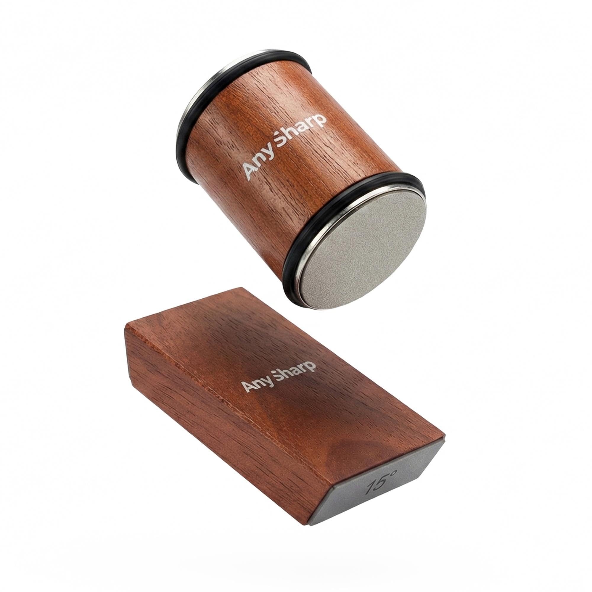 AnySharp Premium Rolling Knife Sharpener Set with Magnetic Angle Guide, 15° & 20° Multi-Angle Diamond Coated Sharpener, Easy Safe Kitchen Knife Sharpening Tool with Elegant Wood Finish