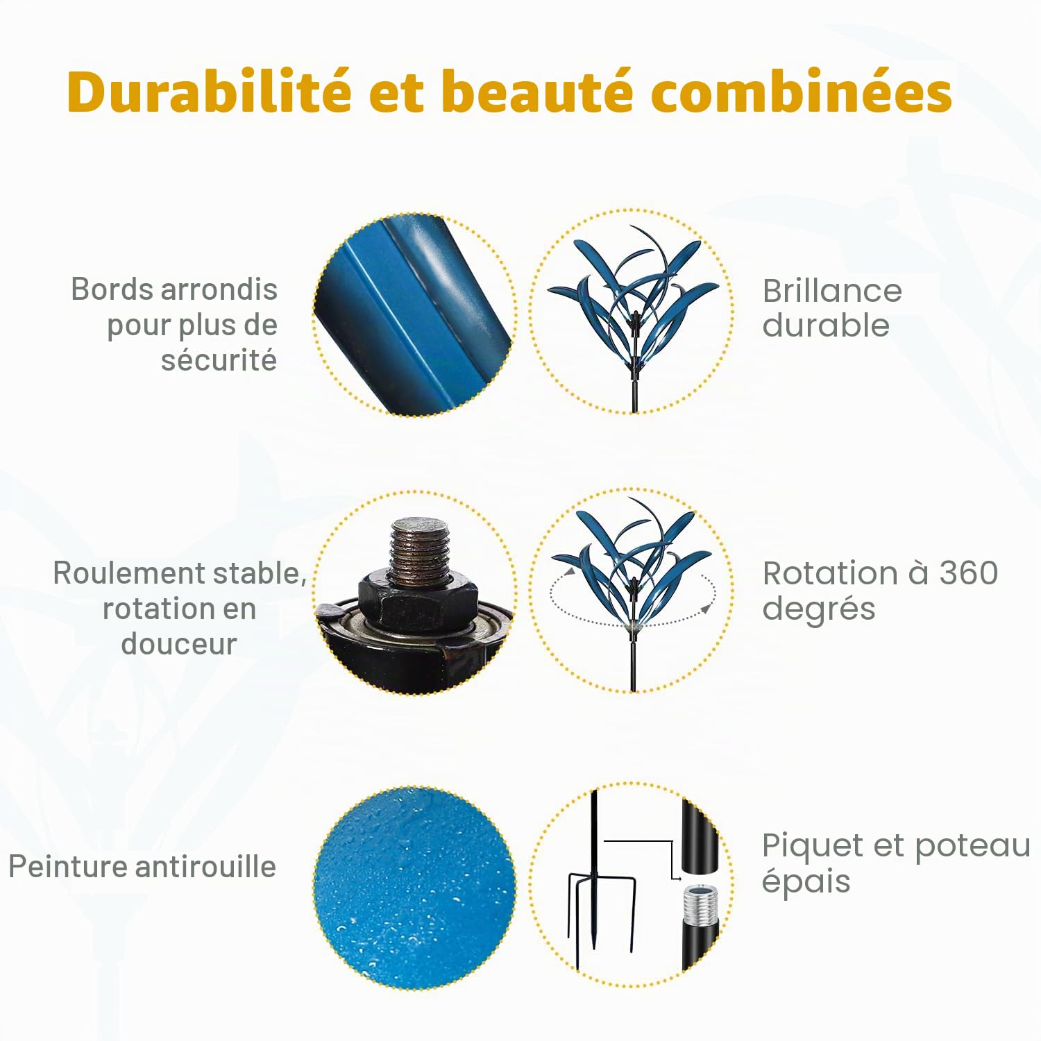 LimeHill Moulin à Vent cinétique pour Cour et Jardin, en métal, décoration extérieure, Grand Format (Lotus Bleu 2)