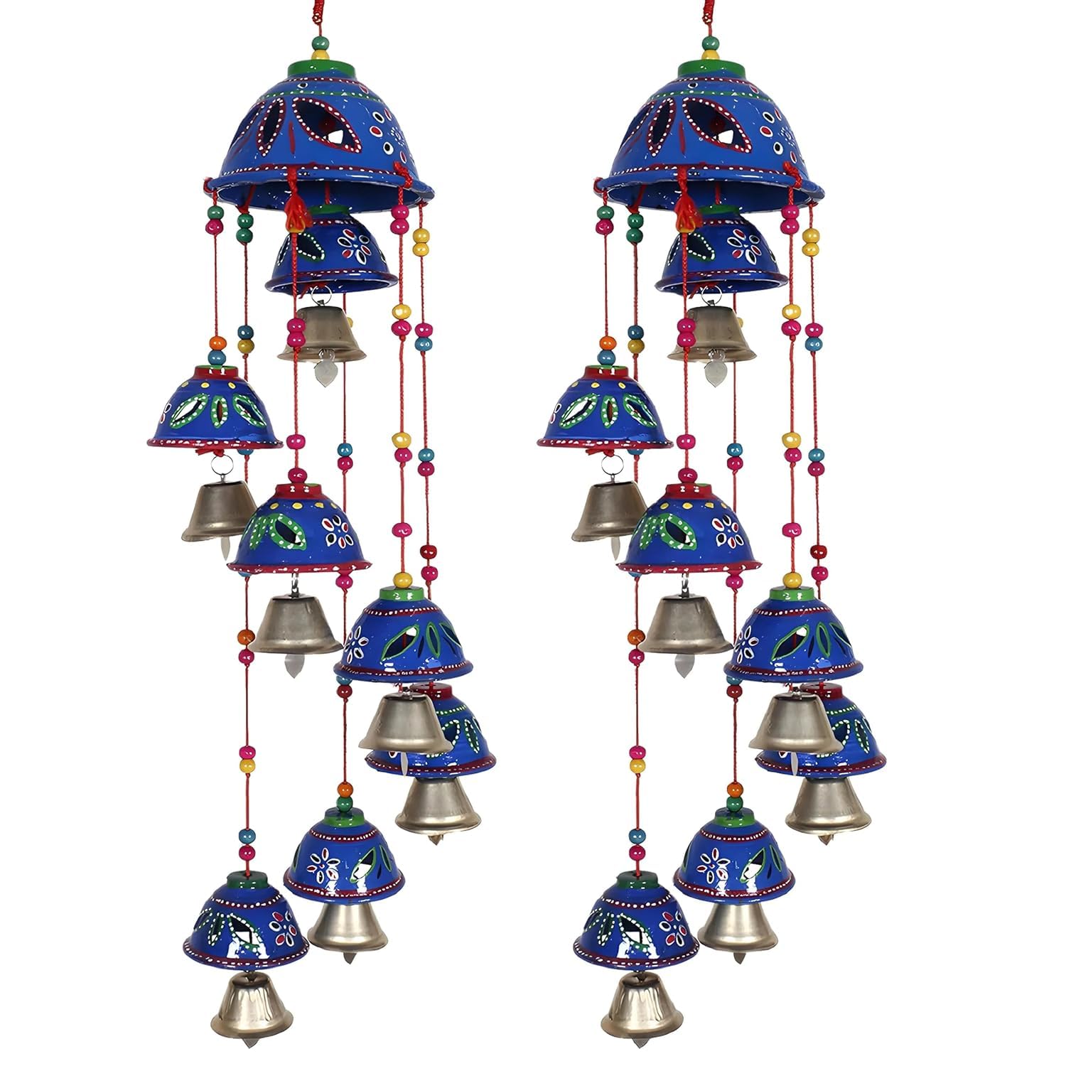 Comelyns Wind Chime Rajasthani Design Handcrafted Hanging Wind Chimes|Latkan with 8 Bells for Home Decor & Positive Energy, Pack of 2 (Blue) Wind Chimes for Home Positive Energy