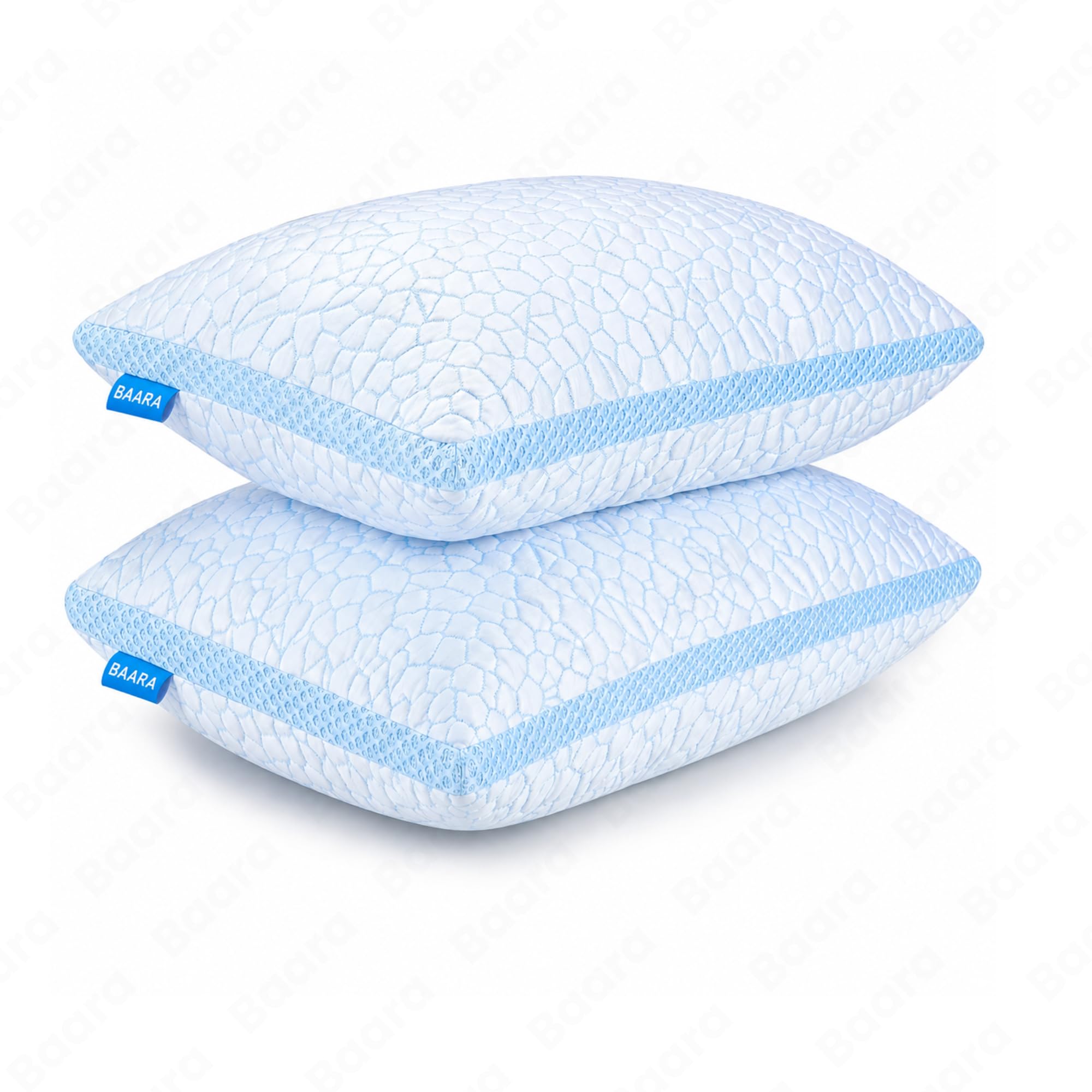 BAARA® Double Sided Cooling Pillow - Shredded Memory Foam Pillows for Hot Sleepers with Removable Cover | Adjustable Loft & Firm Bed Pillow for Side, Back & Stomach Sleepers (2, Queen)