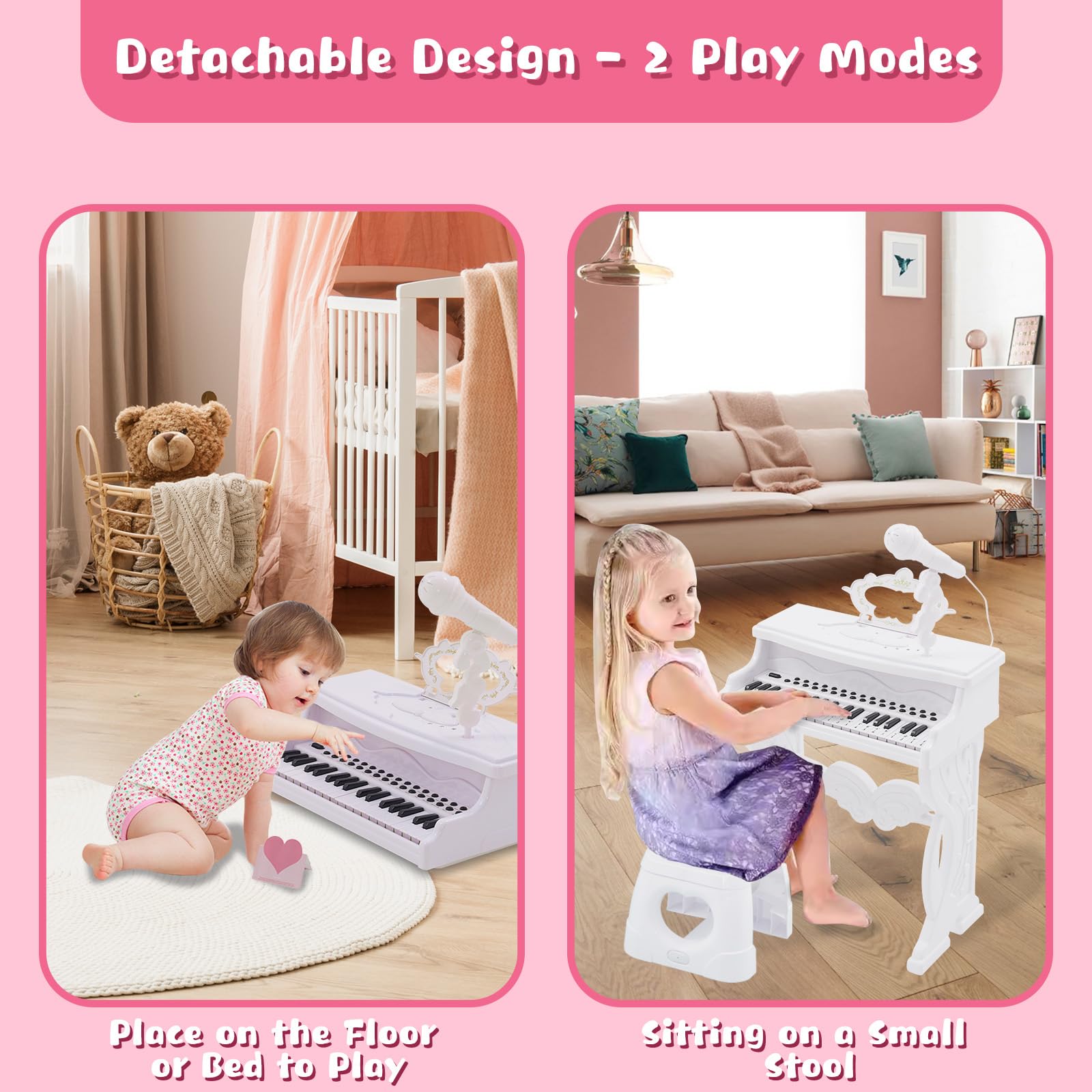 Clavier de Piano pour Enfants, 37 Touches avec Microphone Rotatif à 360 °, Jouets Éducatifs Multifonctions Électroniques Portable