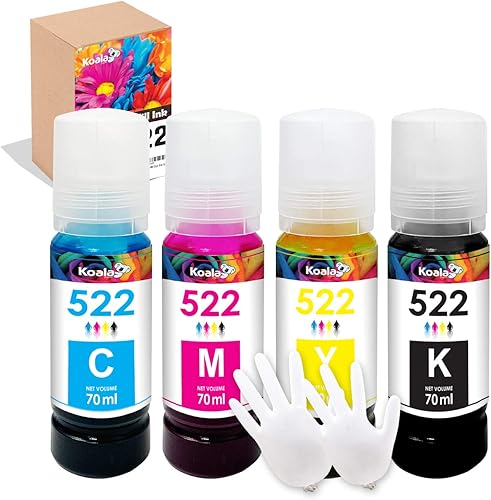 Koala 522 - Botellas de repuesto de tinta compatibles con impresoras Eco-Tank ET-2800 ET-4800 ET-2720 ET-2803 ET-2760 ET-2800 ET-4700 T522, 4