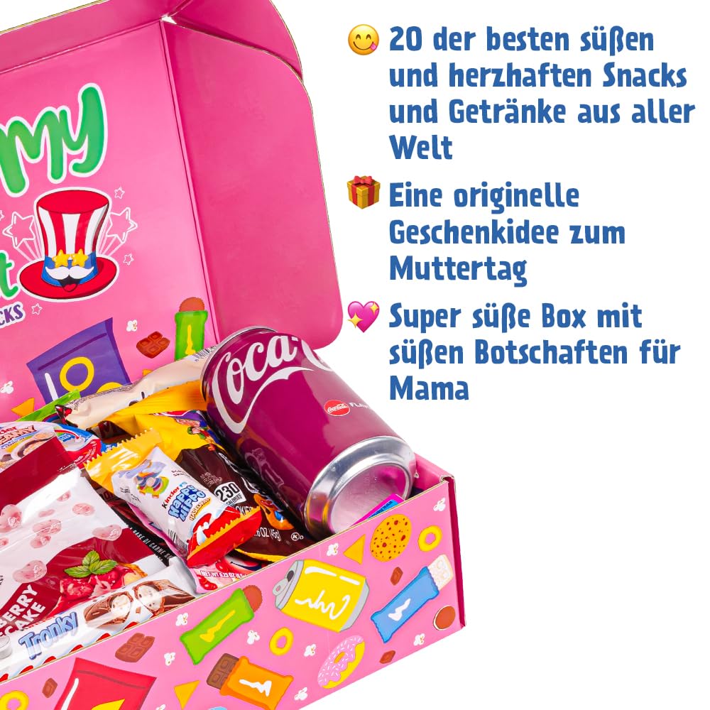 American Uncle Snackbox - Geschenkideen für Mutter Weihnachten, Geburtstag, Muttertag – Box mit 20 amerikanischen und internationalen Snacks