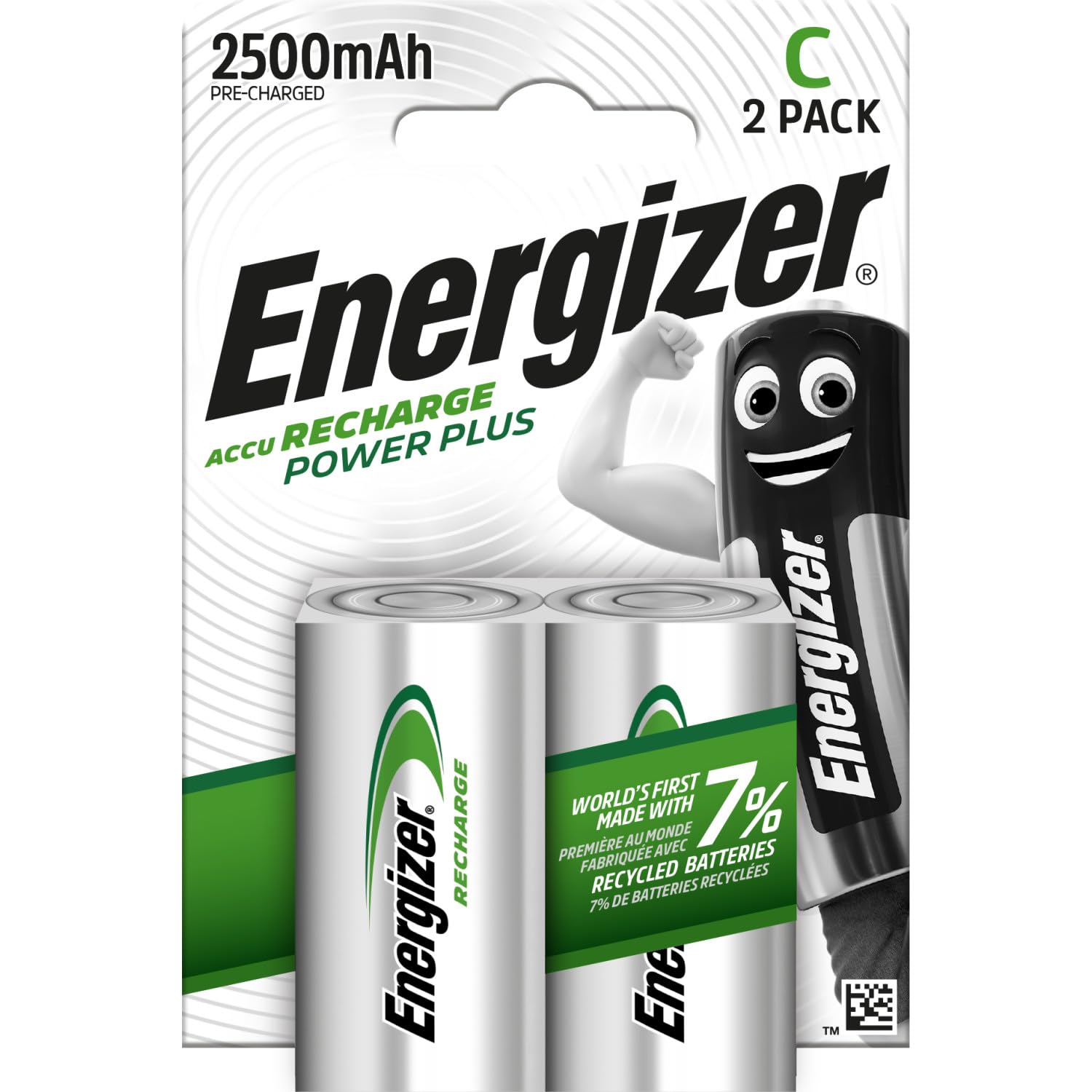 Energizer Rechargeable Batteries C, Recharge Power Plus, 2 Pack, ENGRCC2500, Pack of 2