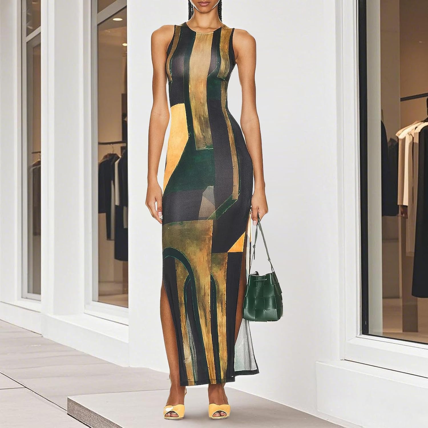 Women’s Sheer Mesh Sexy Bodycon Long Sleeve Ruched Maxi Dress Printed Slim Fit Party Club Dresses - Image 2