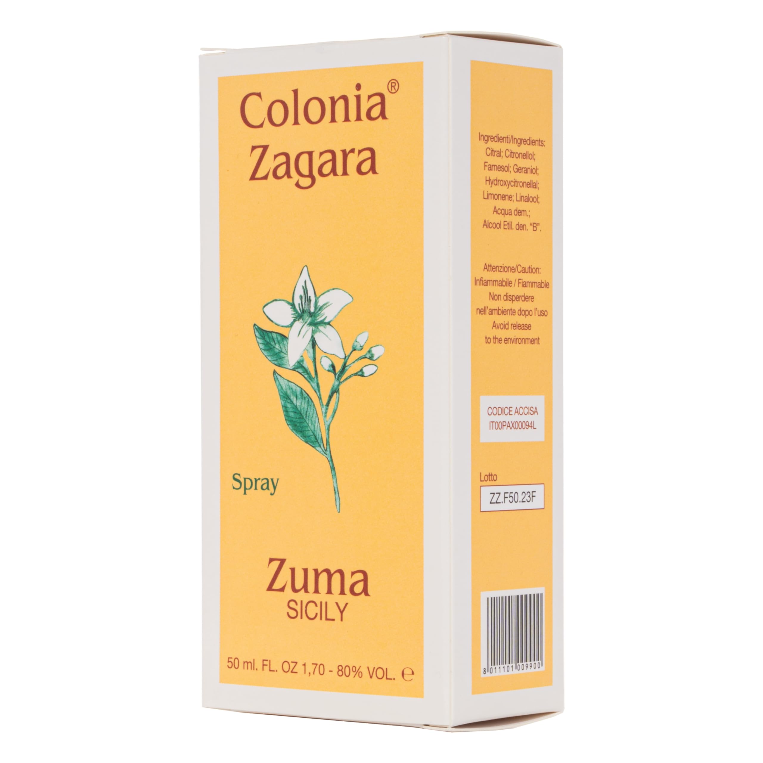 Profumi Zuma - Profumo Zagara Zuma Colonia Spray - La Fragranza Storica dal 1943 che Risveglia la Freschezza del Fiore d’Arancio Made in Sicily (Zagara Zuma 50 ml)