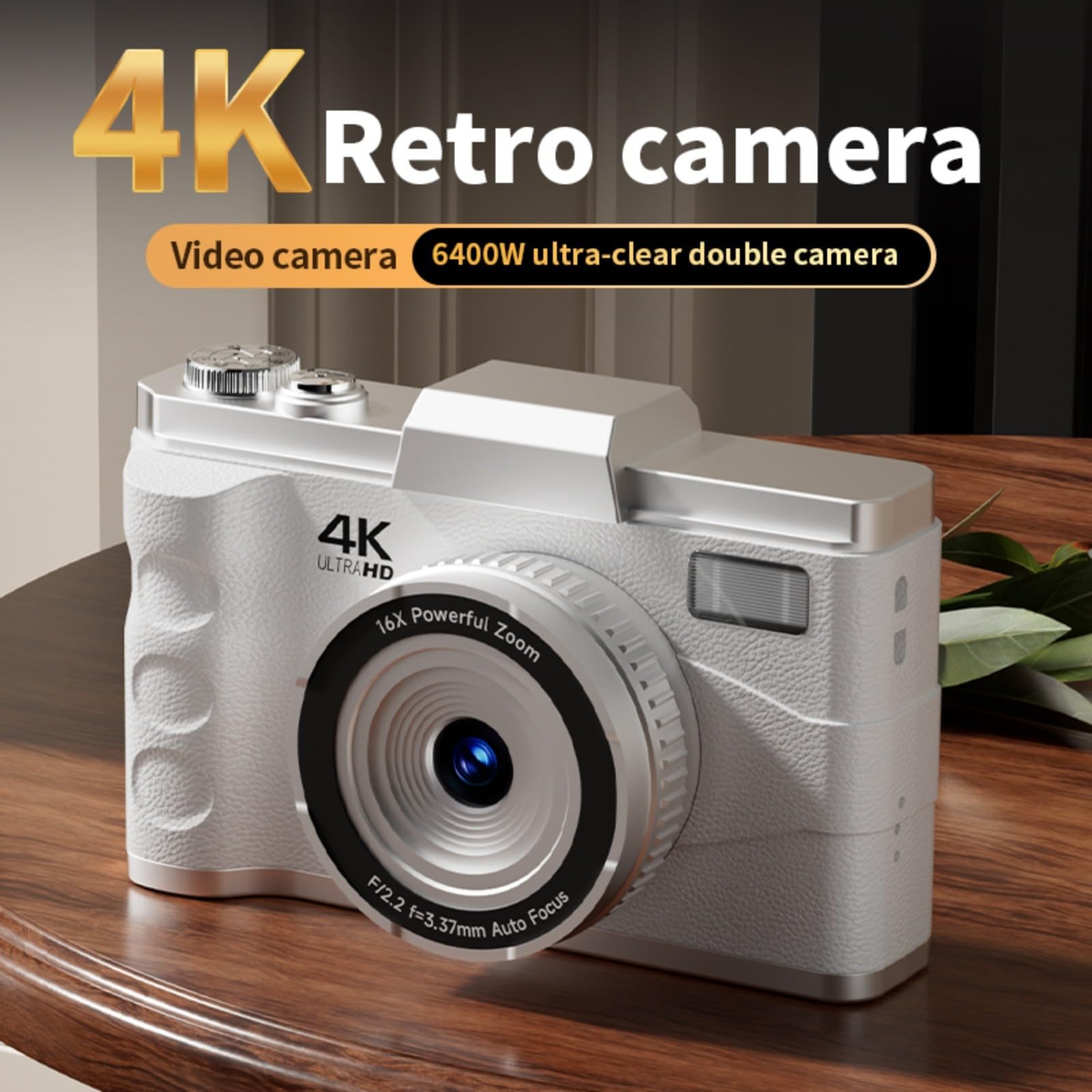 Fotocamera digitale da 64 MP 4 K con messa a fuoco automatica per videocamera, schermo LCD da 3,0 pollici, zoom 16x, funzionamento manuale, fotografia di viaggio, marrone (nero)
