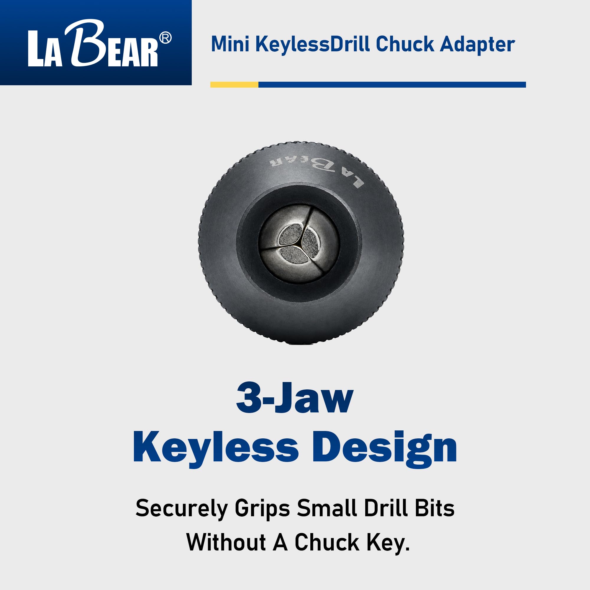 LABEAR Mini adaptador de portabrocas de 3 mandíbulas sin llave con vástago hexagonal de cambio rápido de 1/4 pulgadas para sostener brocas de aleación de aluminio de 0.3 a 6.5 mm negras