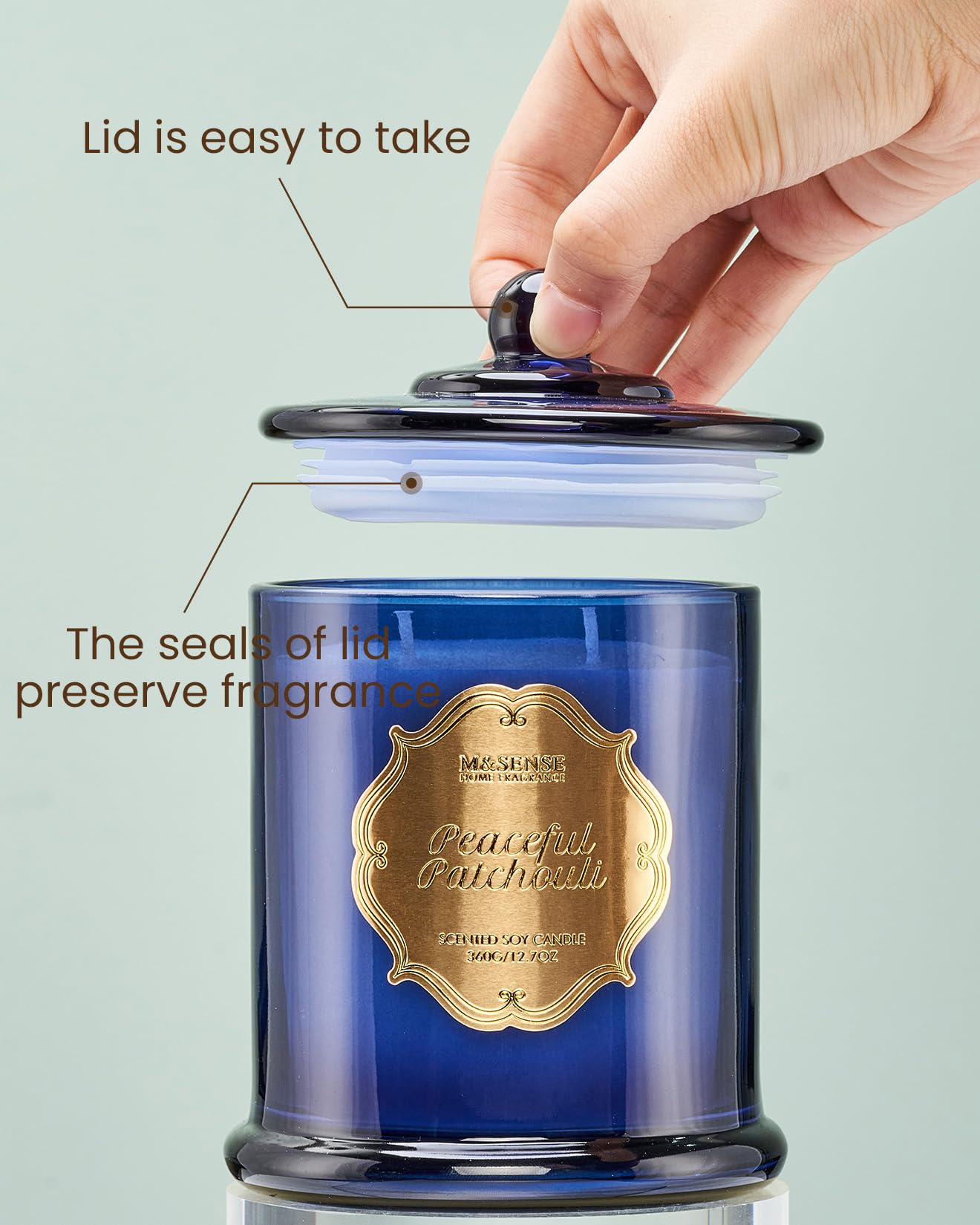 M&SENSE Candela al Patchouli per la Casa Profumata di Soia Organica Non Tossica Senza Fuliggine - Aromaterapica Rilassante per il Bagno e la Meditazione - 360g 75 Ore | Candela di soia biologica per alleviare lo stress, rilassamento, meditazione, regalo d