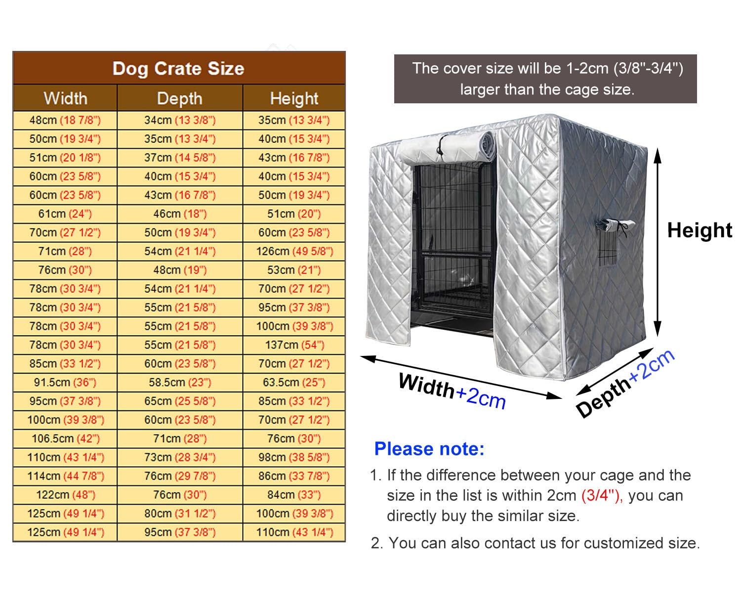 ZIMGOD Warmth Dog Crate Cover for Winter Outdoor, Insulated & Breathable Dog Cage Cover 24 30 36 42 48 Inch, Kennel Privacy Covers to Keep Warm, Custom Size(76x48x53cm (30x19x21in))